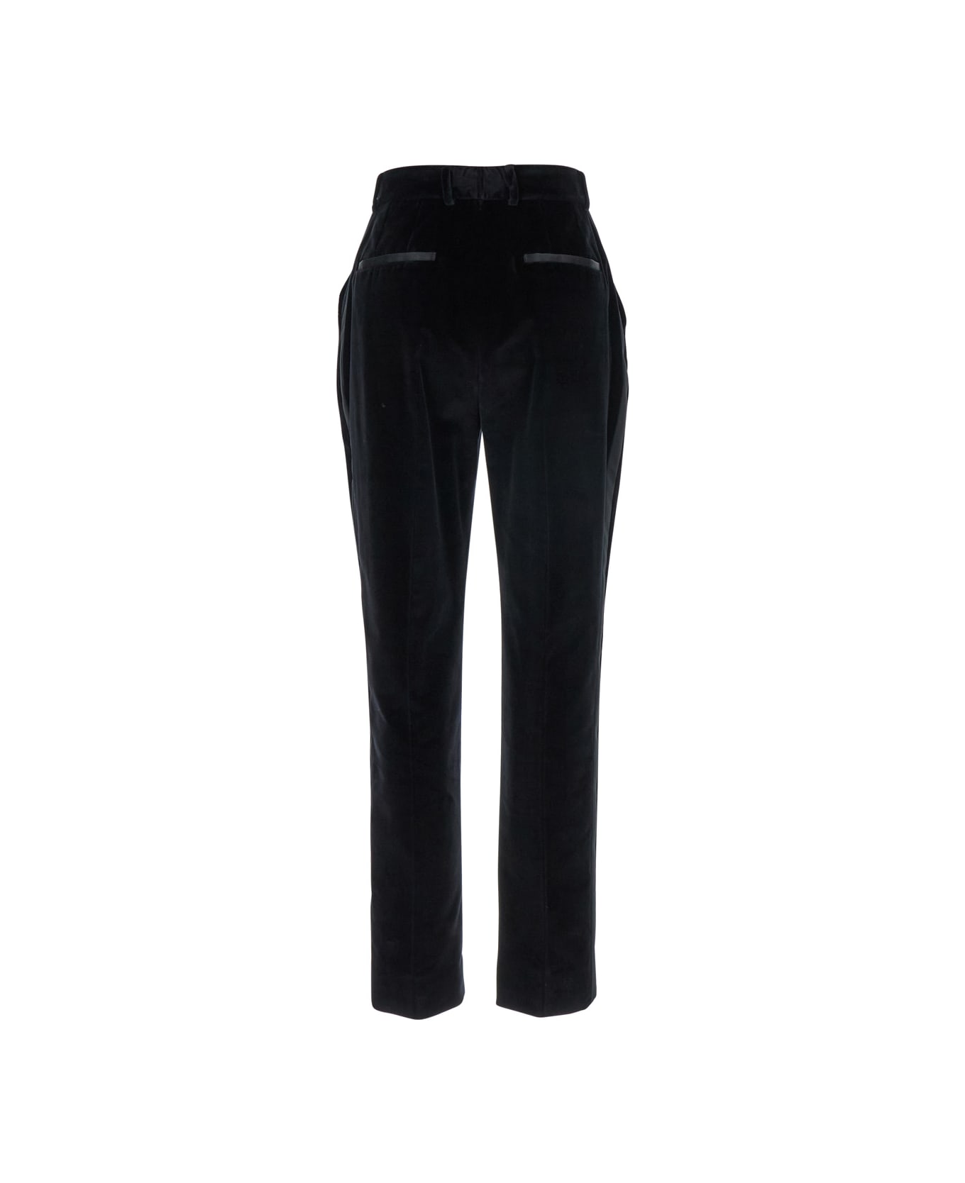 Dolce & Gabbana Black Pants With High Waist And Belt Loops In Velvet Woman - Black ボトムス