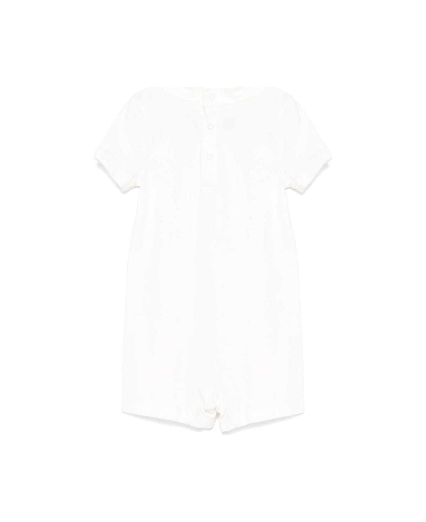Polo Ralph Lauren White One-piece With Round Neck And Maxi Logo On The Front In Cotton Baby - White