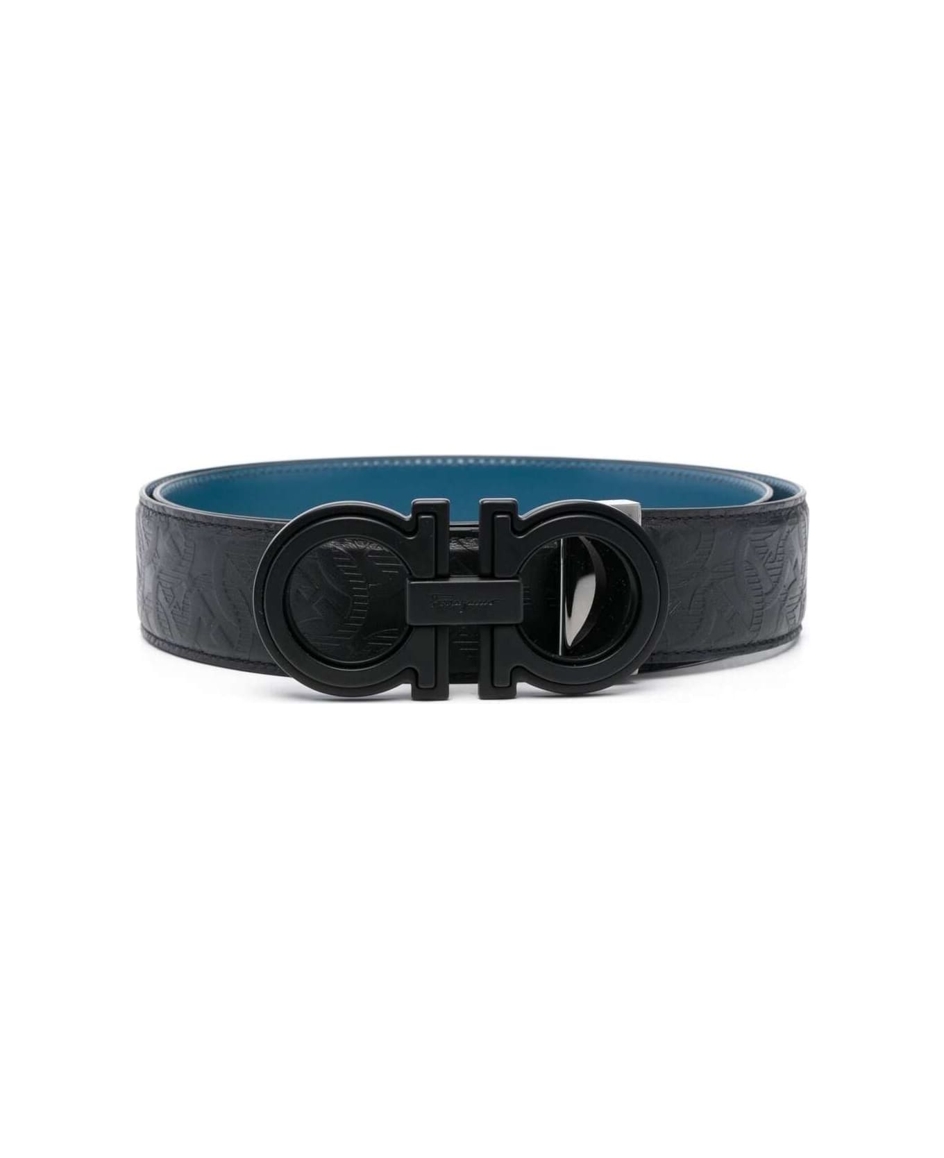 Ferragamo Black And Blue Reversible Belt With Gancini Logo Buckle In Leather Man - Black