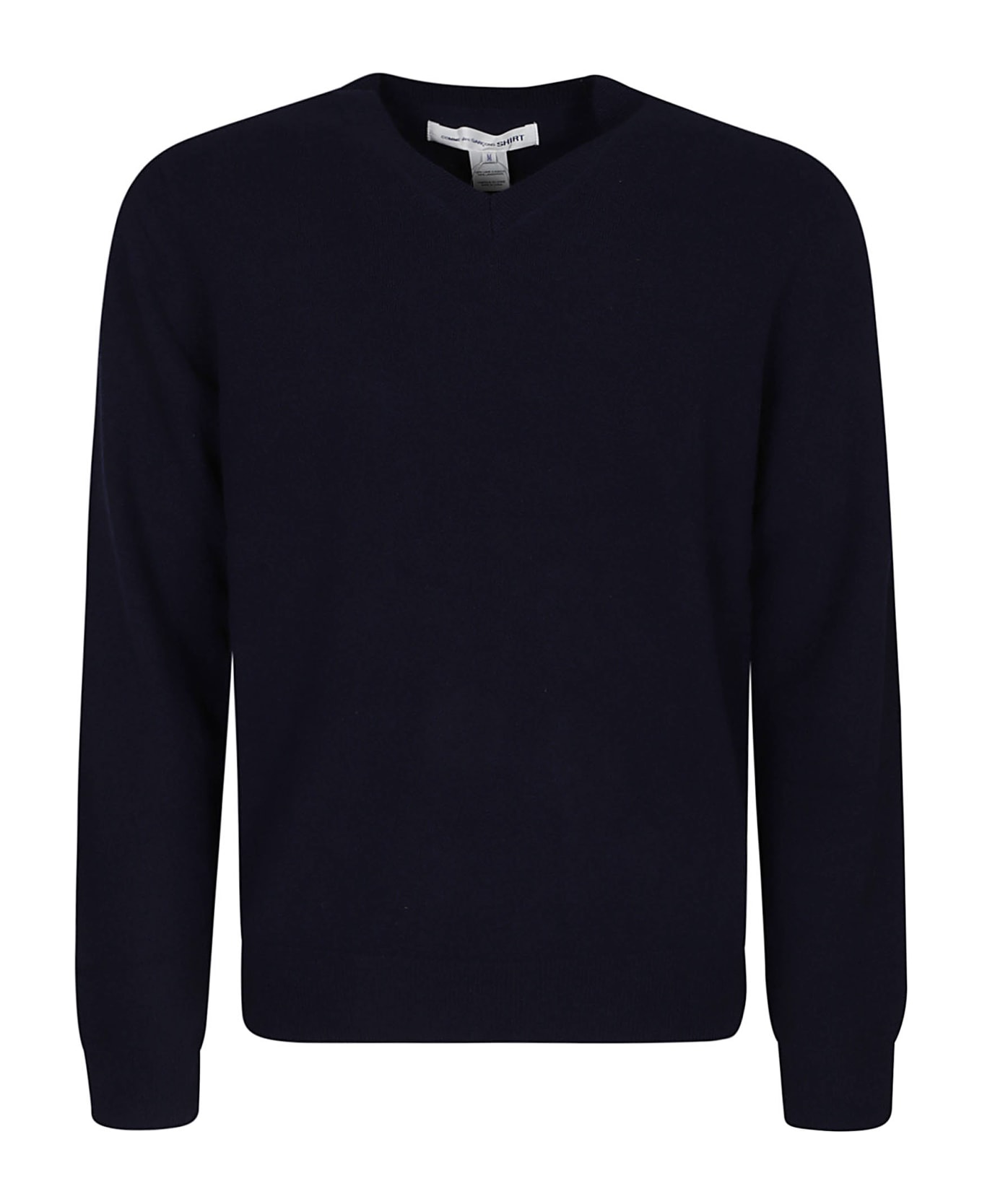 Comme des Garçons Shirt V-neck Plain Ribbed Sweater - Blue Navy ニットウェア