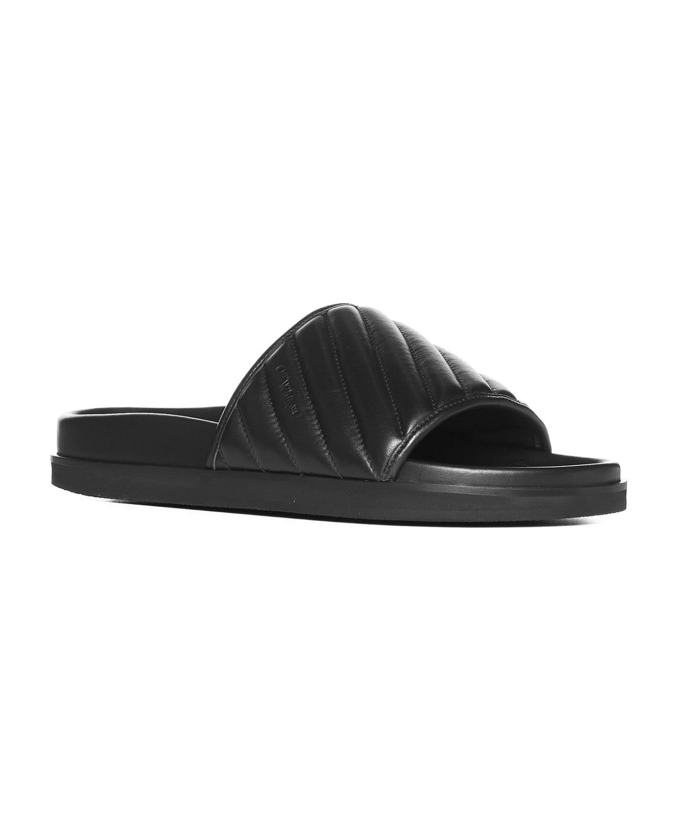 Off-White Duffle Leather Slides - BLACK BLACK (Black)