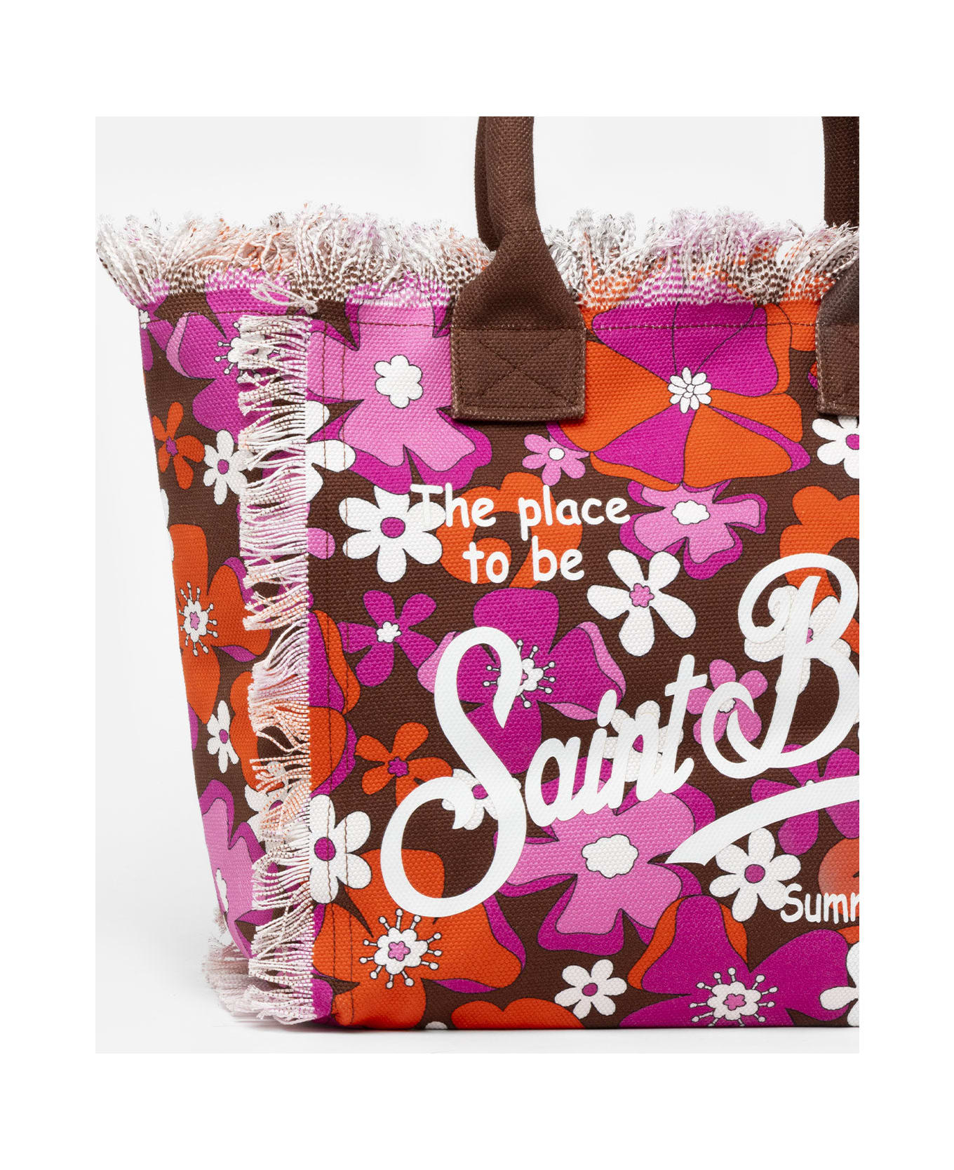 MC2 Saint Barth Cotton Canvas Tote Bag With Retro Flower Print - BROWN