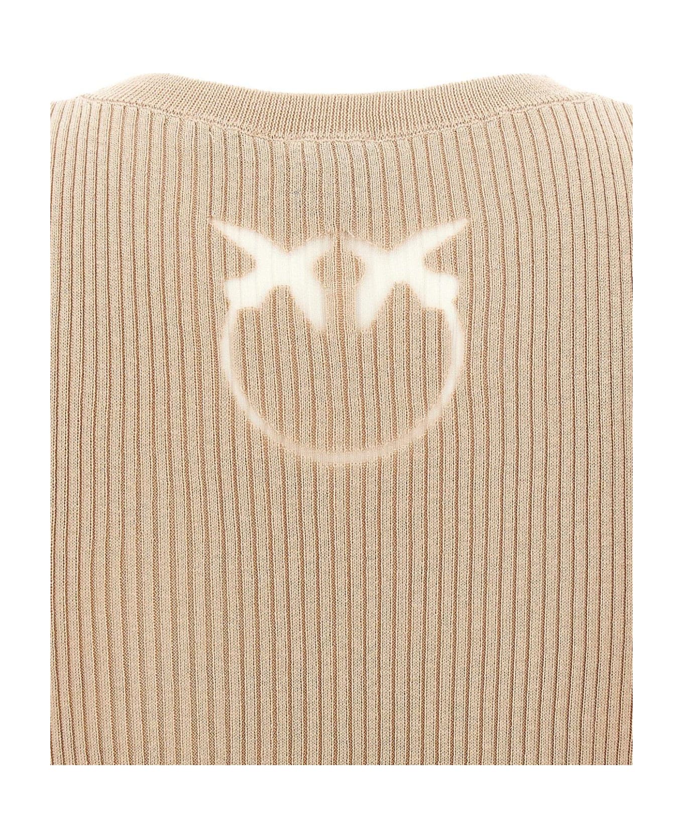 Pinko Logo Detailed Sleeveless Knitted Top - Beige