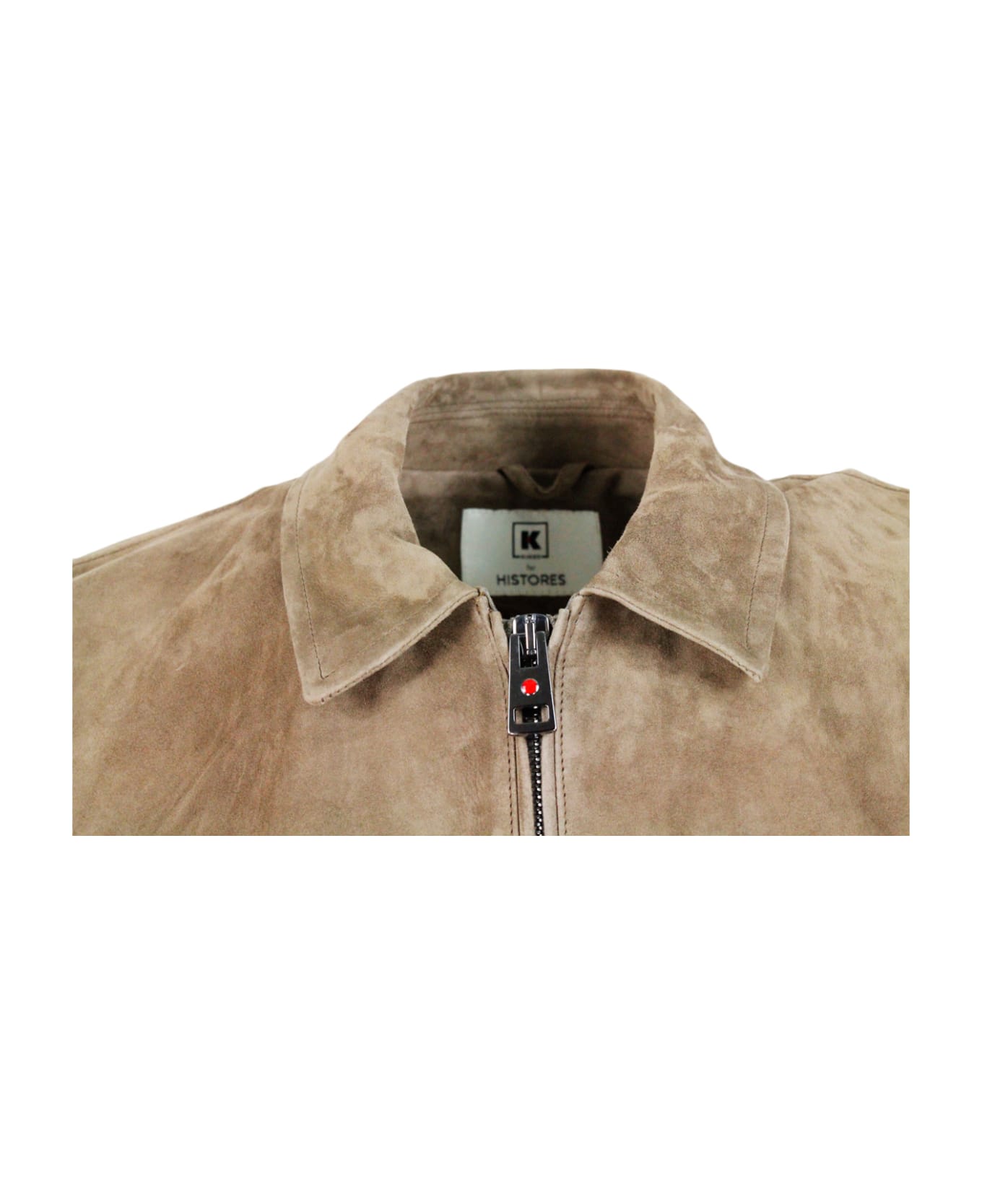 Kired Lightweight Unlined Jacket In Very Soft Suede With Shirt Collar And Zip Closure - Beige - dove  レザージャケット