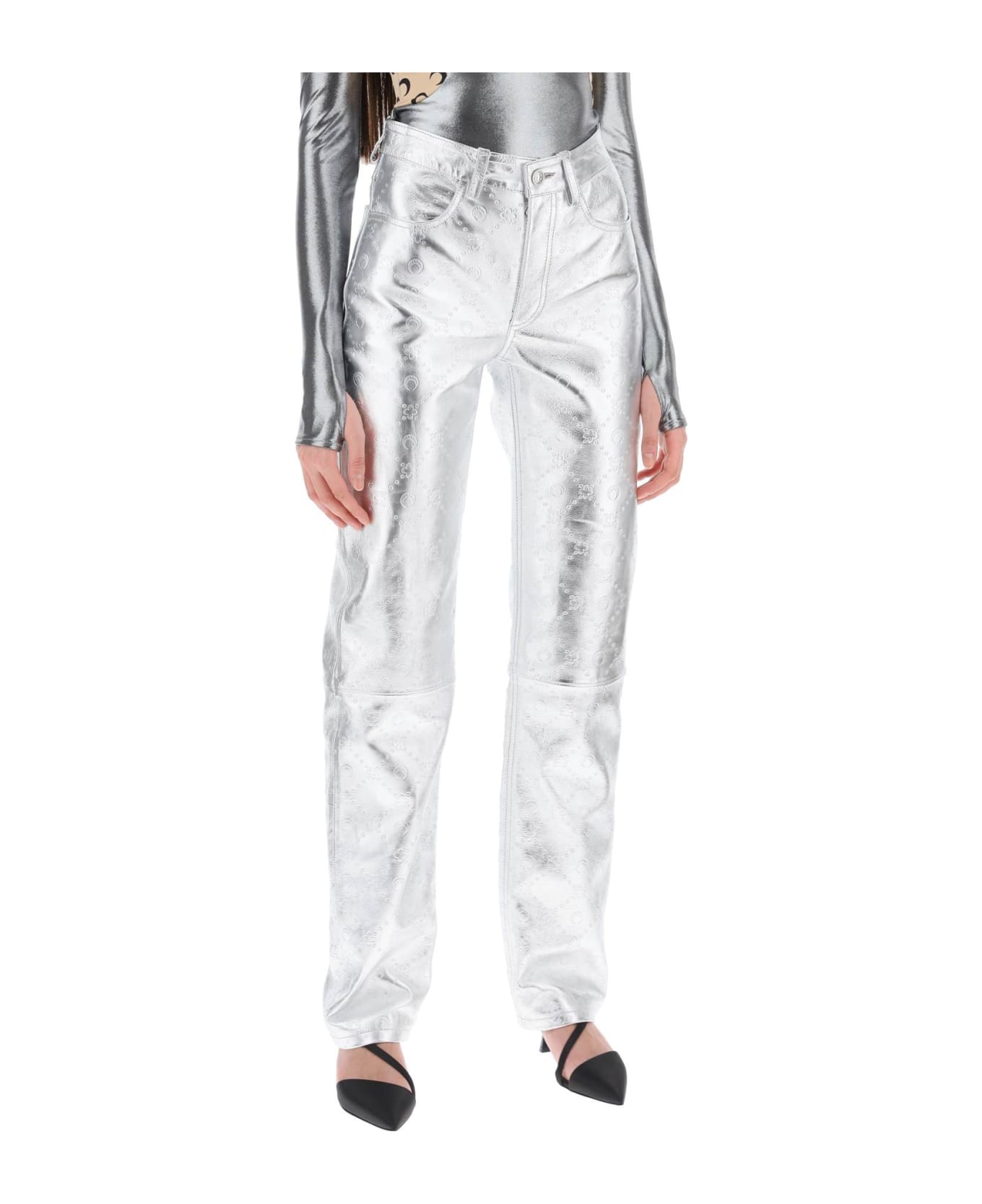 Marine Serre Moonogram Pants In Laminated Leather - SILVER (Silver) ボトムス