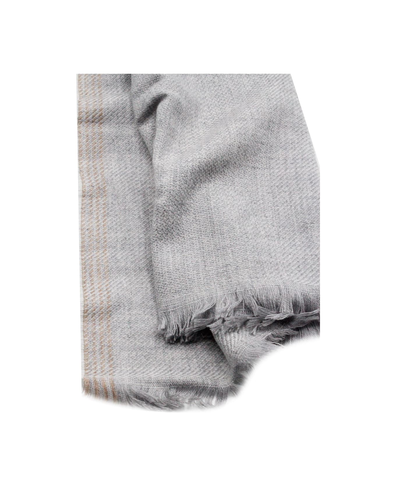 Brunello Cucinelli Lightweight Scarf Made Of Wool And Cashmere With A Light Weave In Diagonaòle And Side Selvedge With Small Fringes At The Bottom - Grey
