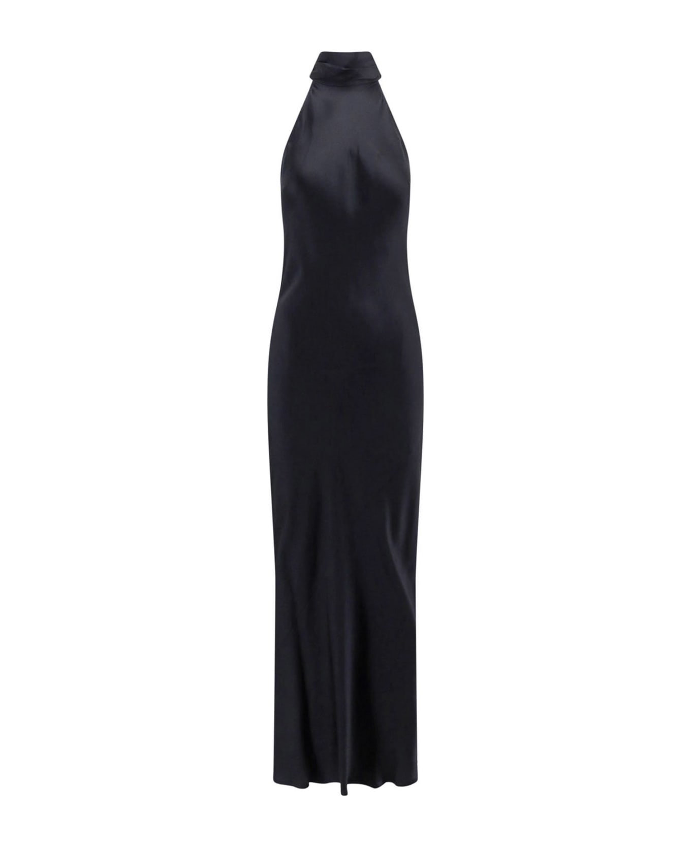 SEMICOUTURE Black Silk Satin Flared Dress - Black