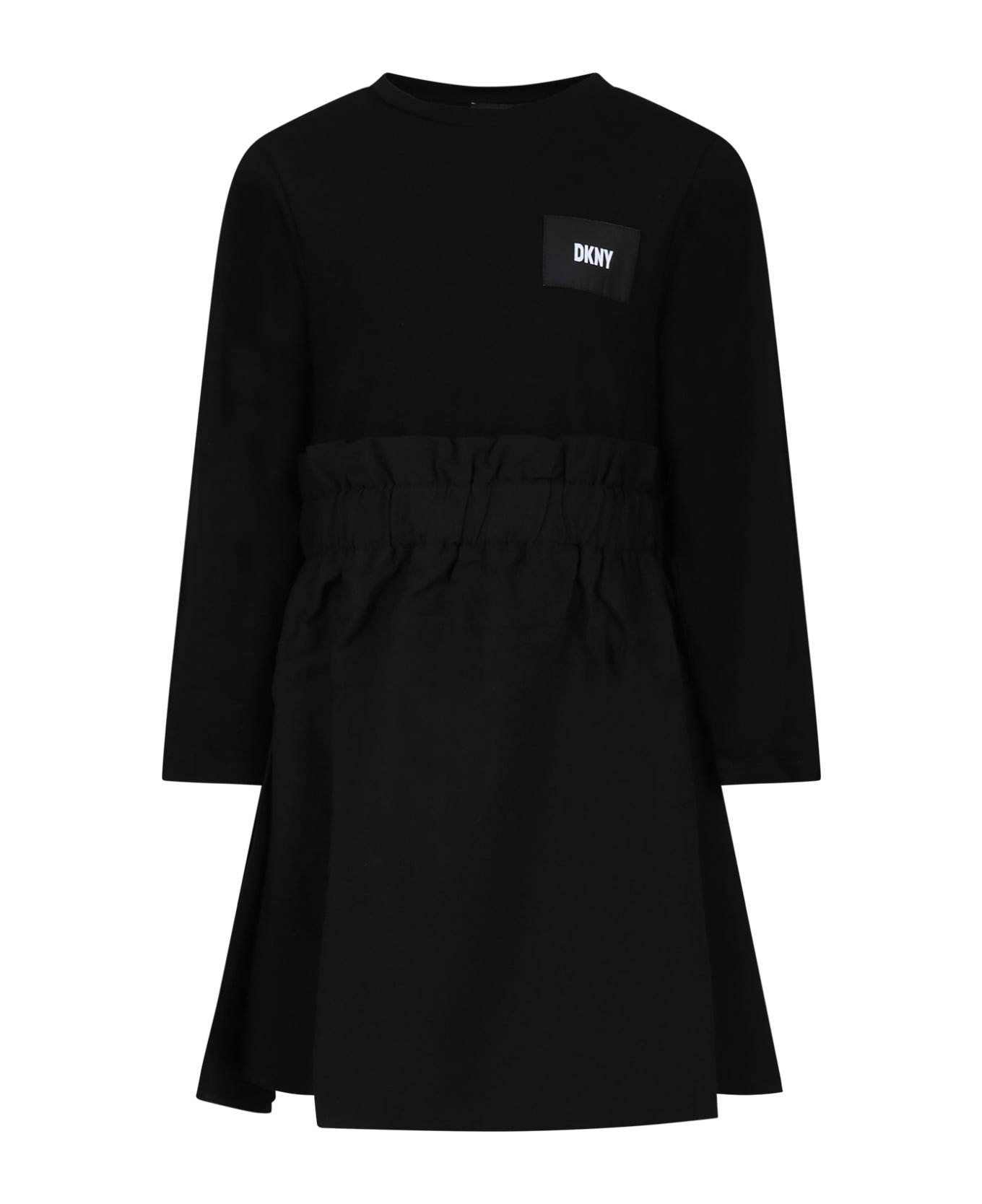 DKNY Black Dress For Girl With Logo - B Nero