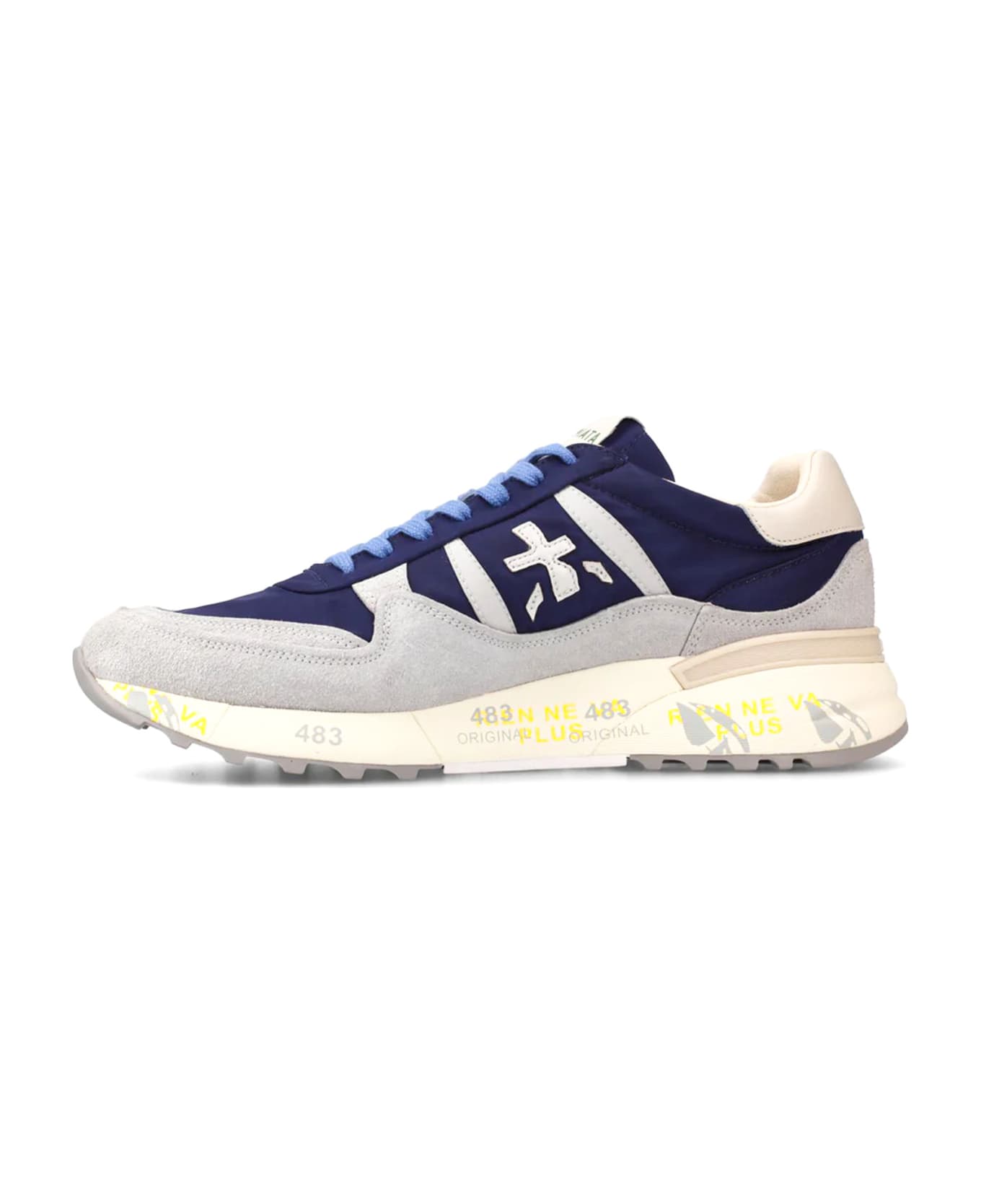 Premiata Landeck Sneakers In Blue Suede And Fabric - Blue/grey