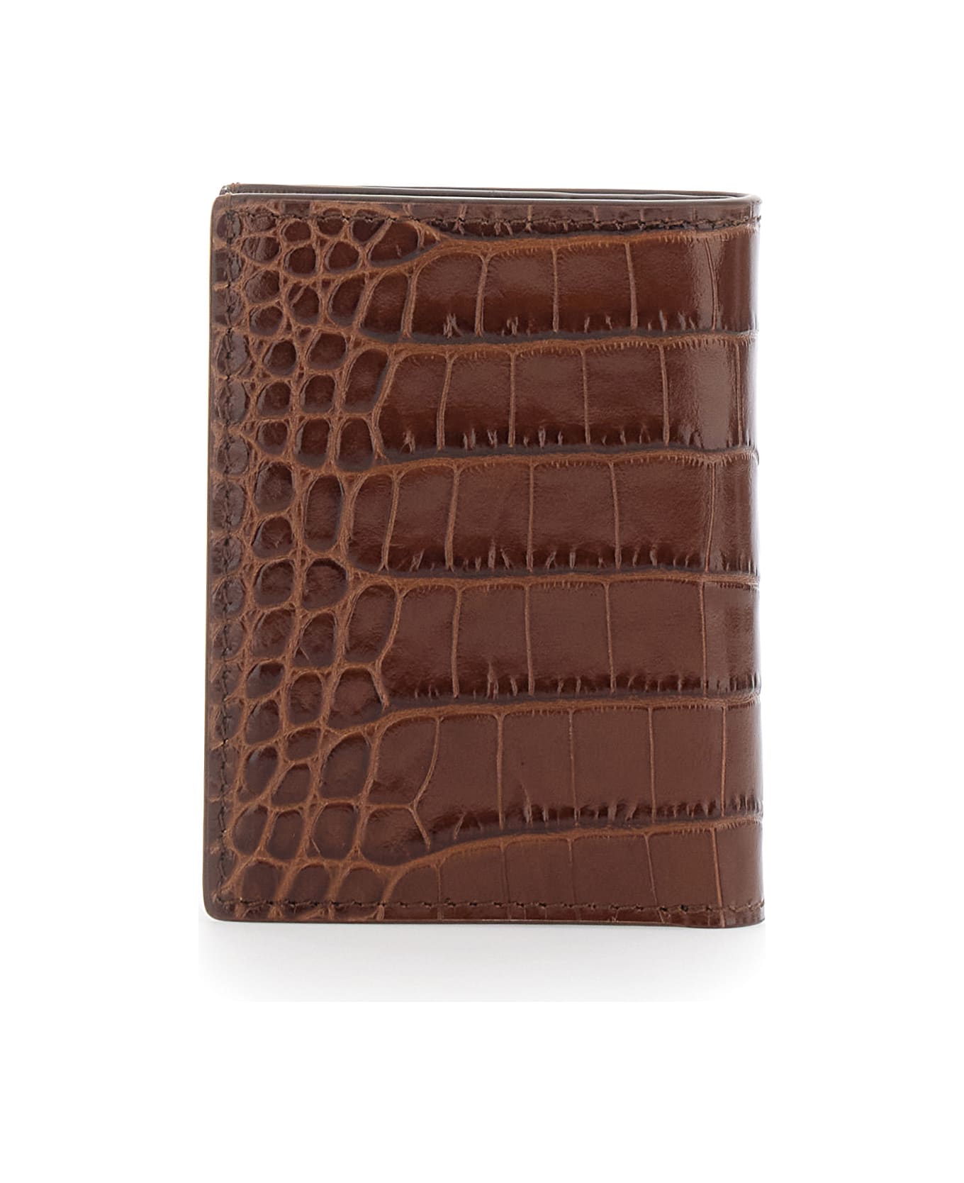 Tom Ford Brown Folded Card Holder With Embossed Crocodile Effect In Leather Man - Brown