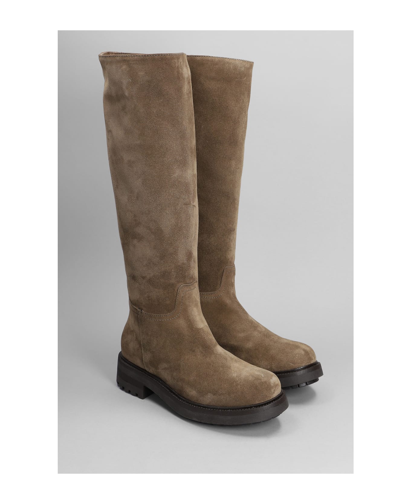 Julie Dee Low Heels Boots In Taupe Suede - taupe