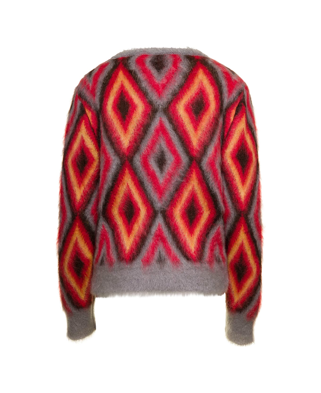 Etro Red Sweater With Intarsia-knit Geometric Pattern In Brushed Wool Blend Woman Etro - MULTICOLOR