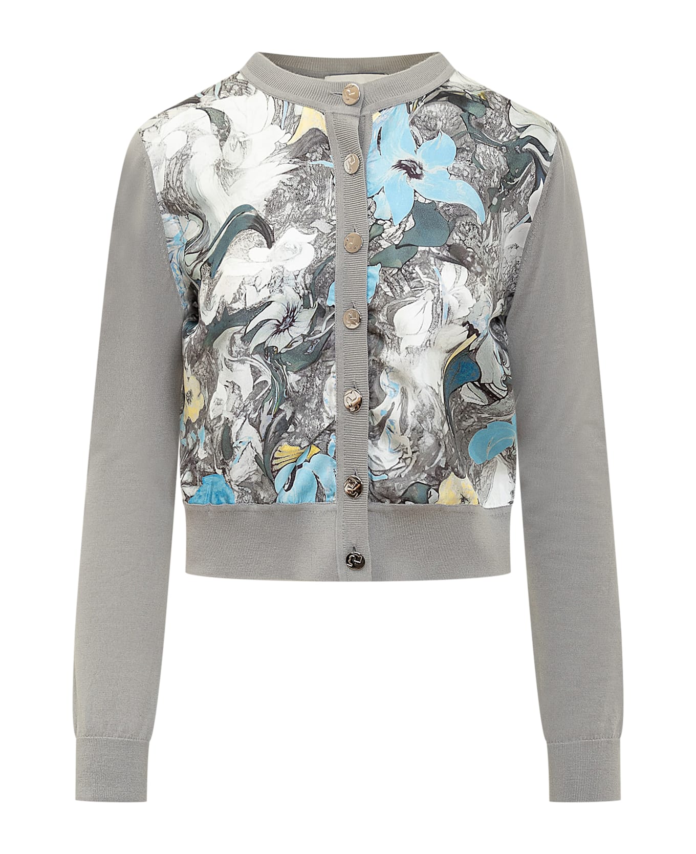 Tory Burch Cropped Silk-front Cardigan - GRAY BLUE