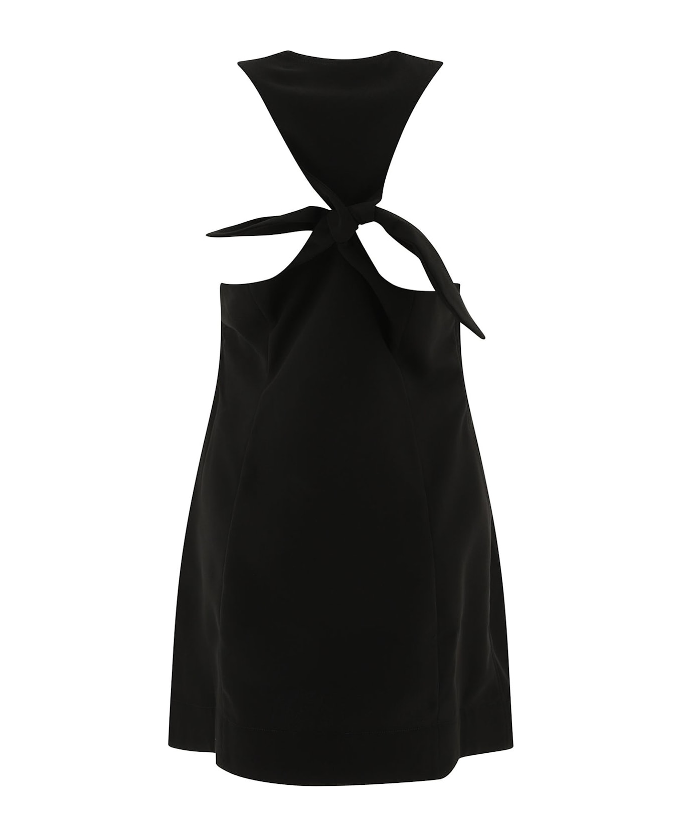 Ganni Bow-detailed Sleeveless Mini Dress - BLACK