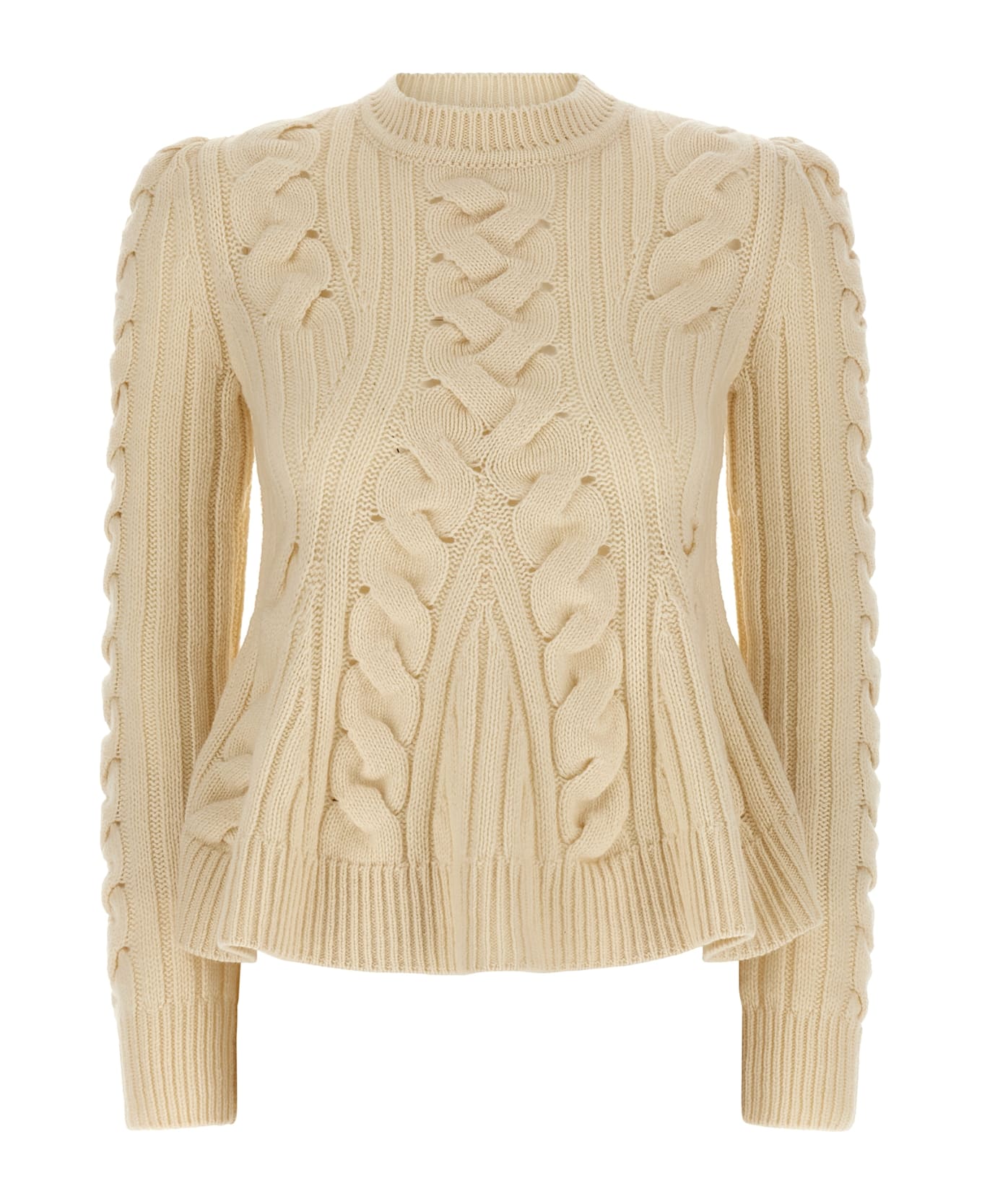 Alexander McQueen 
peplum Cable
 Sweater - White