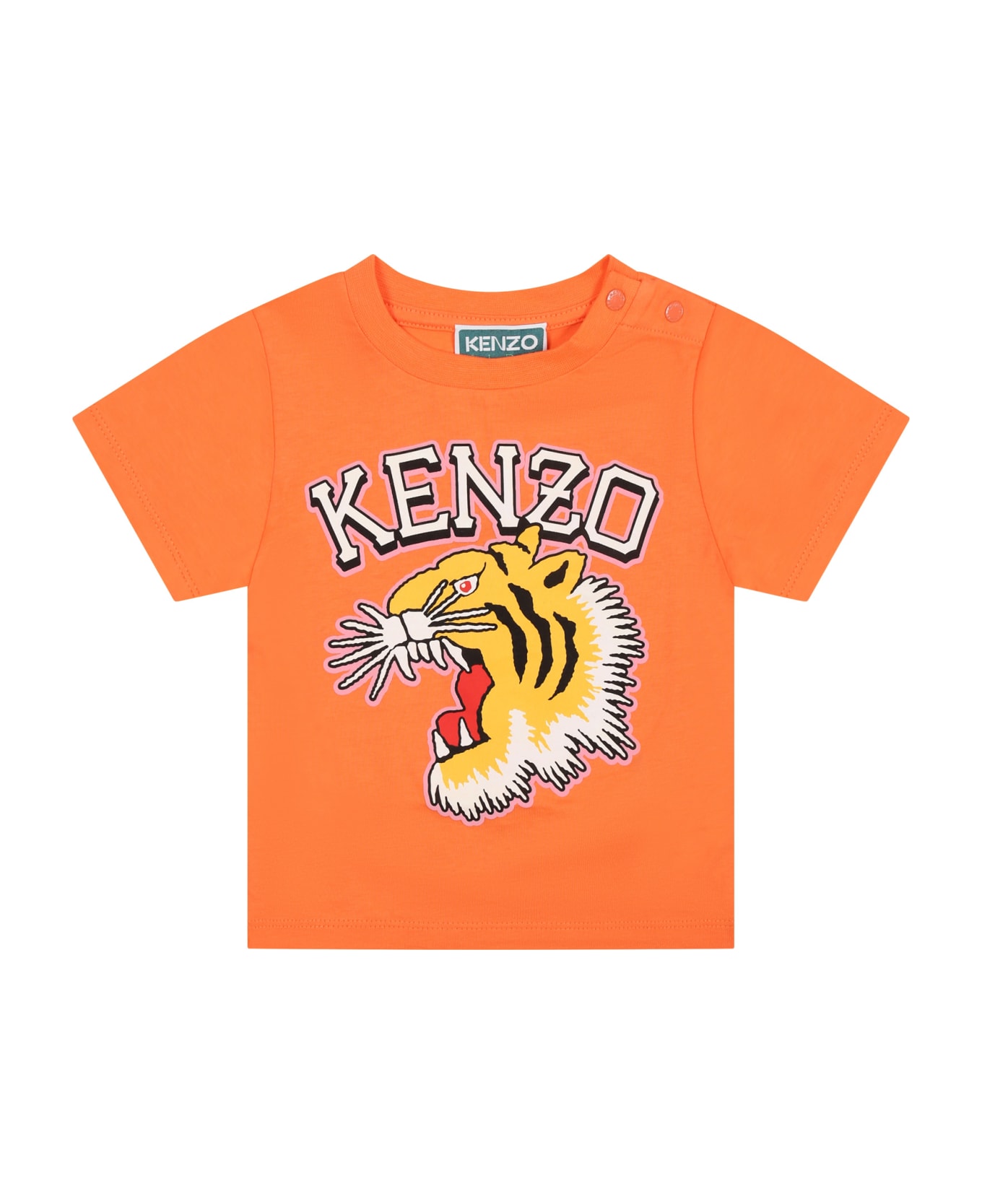Kenzo Kids Orange T-shirt For Baby Girl With Iconic Roaring Tiger - Orange