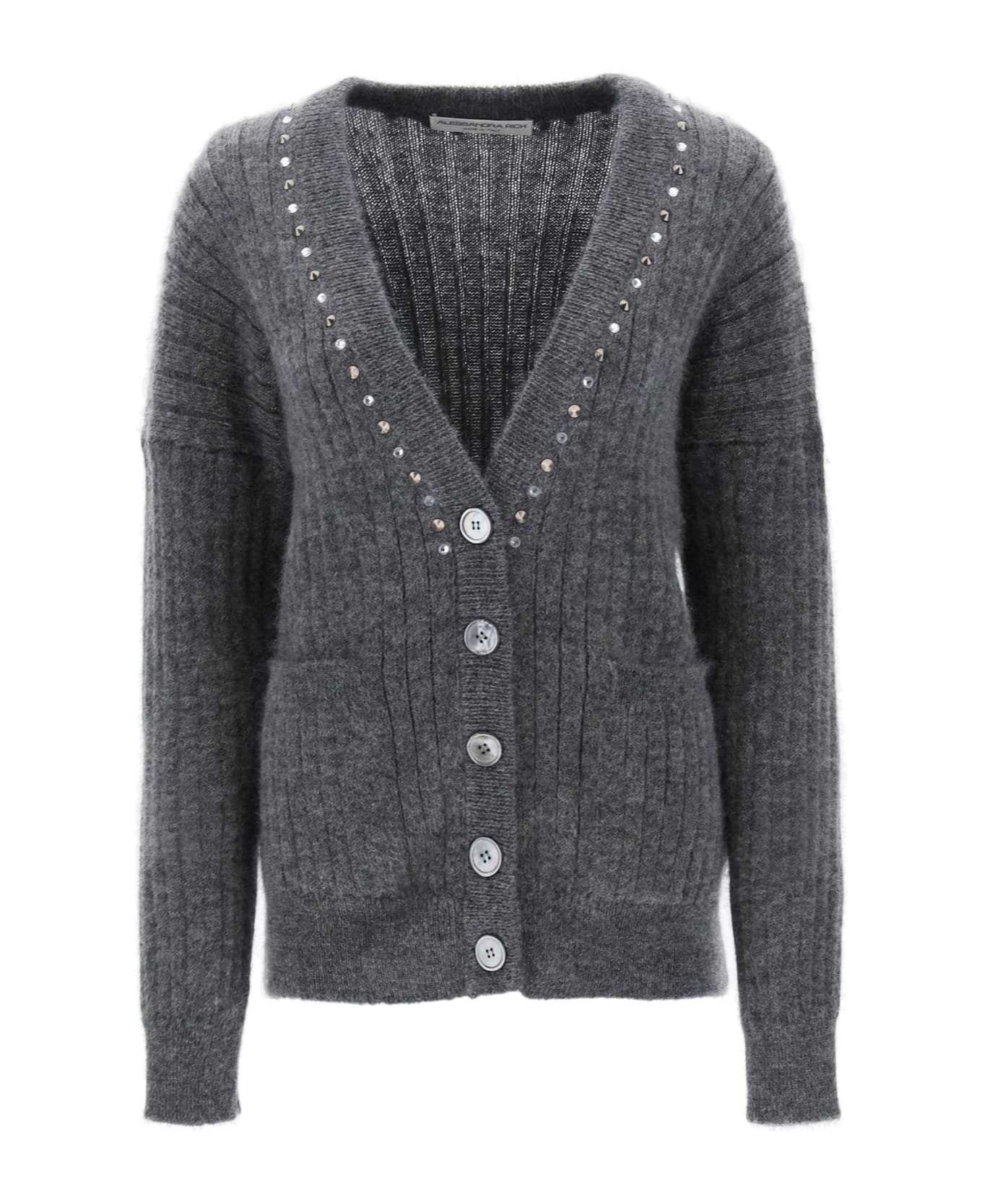 Alessandra Rich Cardigan With Studs And Crystals - GREY MELANGE (Grey)