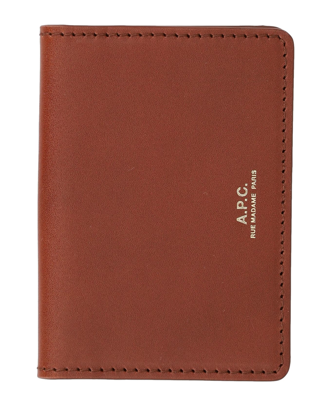 A.P.C. Bi-fold Wallet With Laminated Logo In Leather - NOISETTE 財布