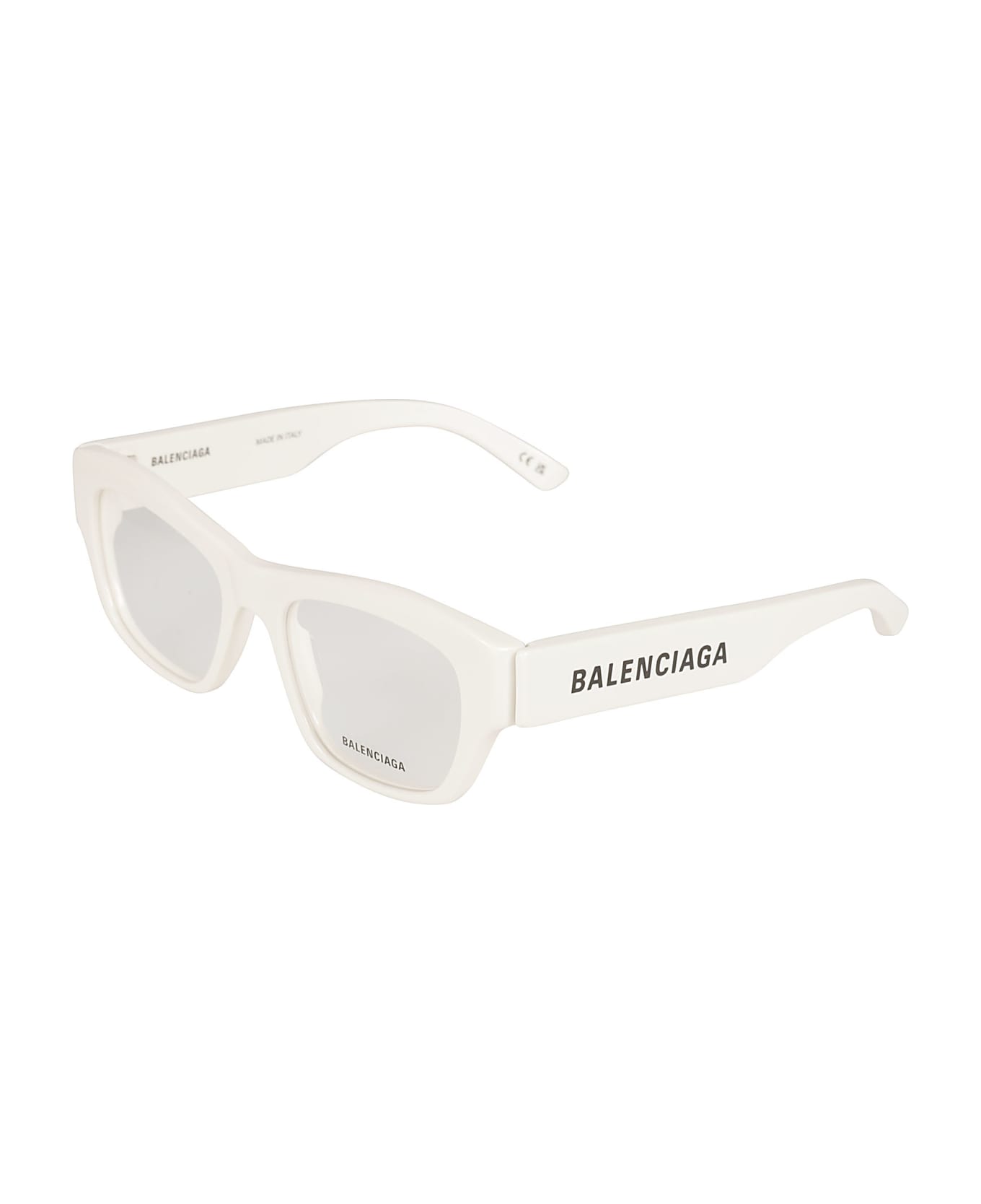 Balenciaga Eyewear Square Frame Logo Sided Glasses - White/Transparent