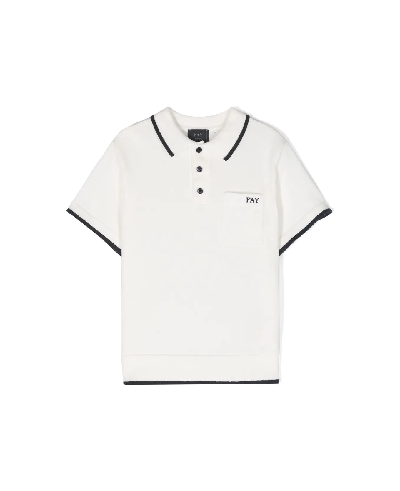 Fay White Polo Shirt With Logo And Blue Stripes - White