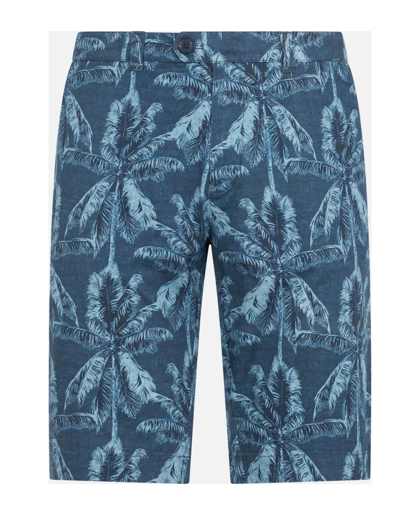 MC2 Saint Barth Man Cotton Bermuda With Palm Print - BLUE
