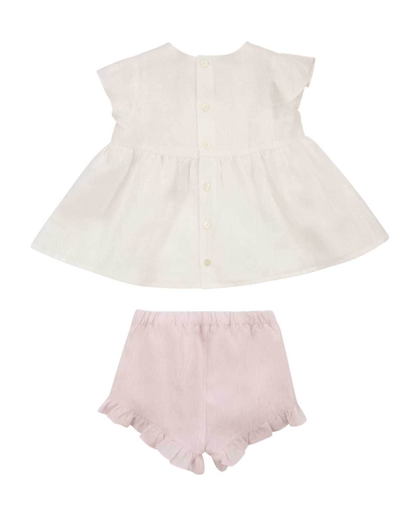 Il Gufo Linen Suit With Bows - White/pink ボディスーツ＆セットアップ