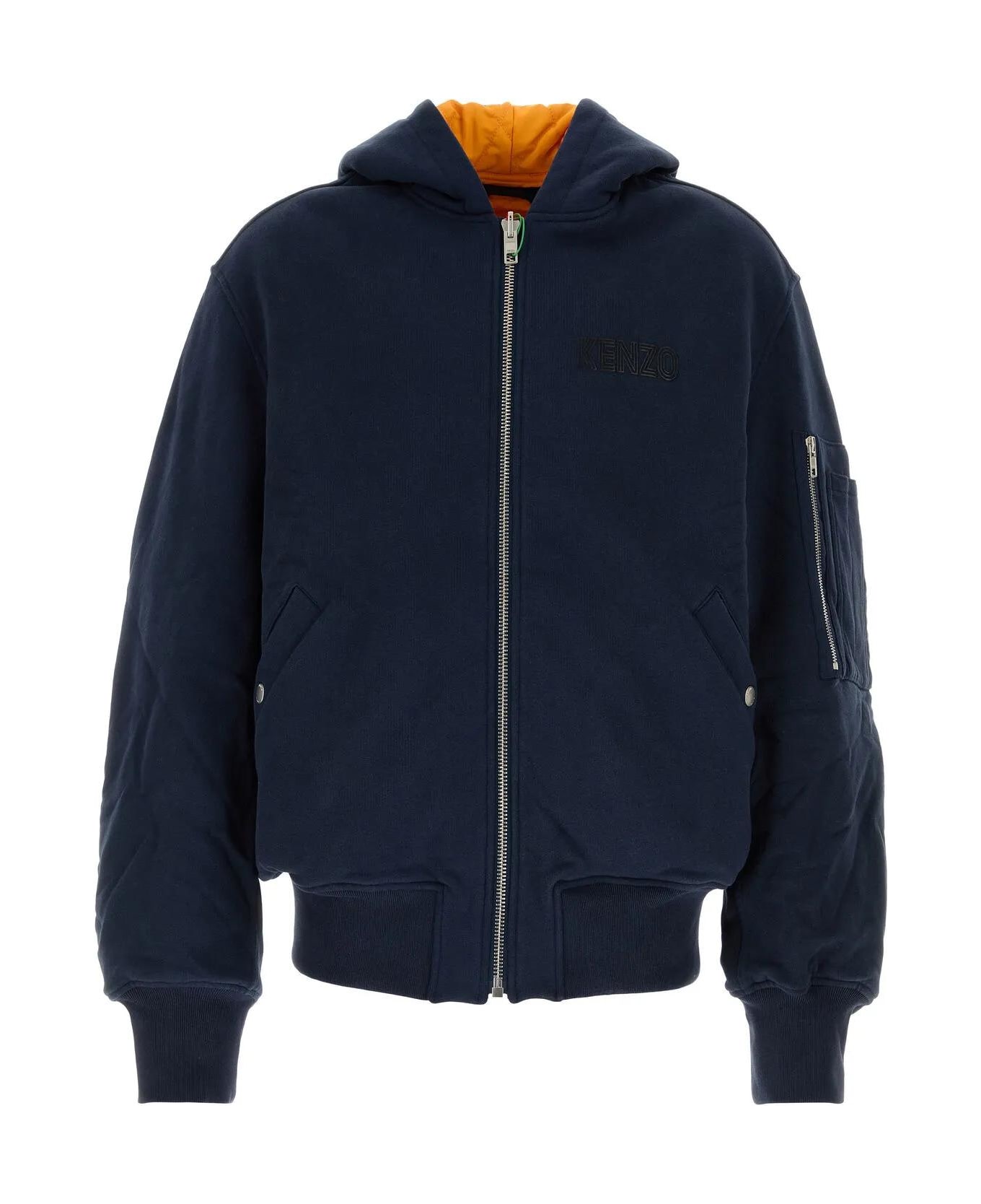 Kenzo Navy Blue Stretch Cotton Reversible Bomber Jacket - BLEUNUIT