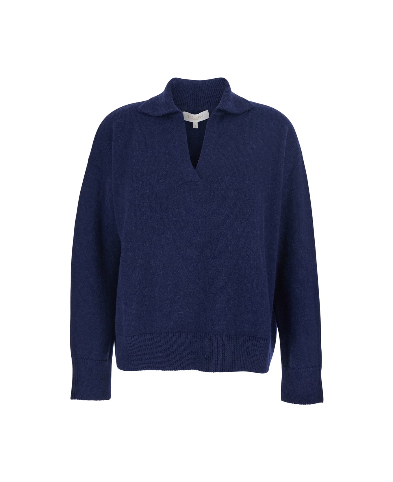 Antonelli 
vinivio
 Blue Sweater With V Neck And Ribbed Trims In Wool Woman - Blu