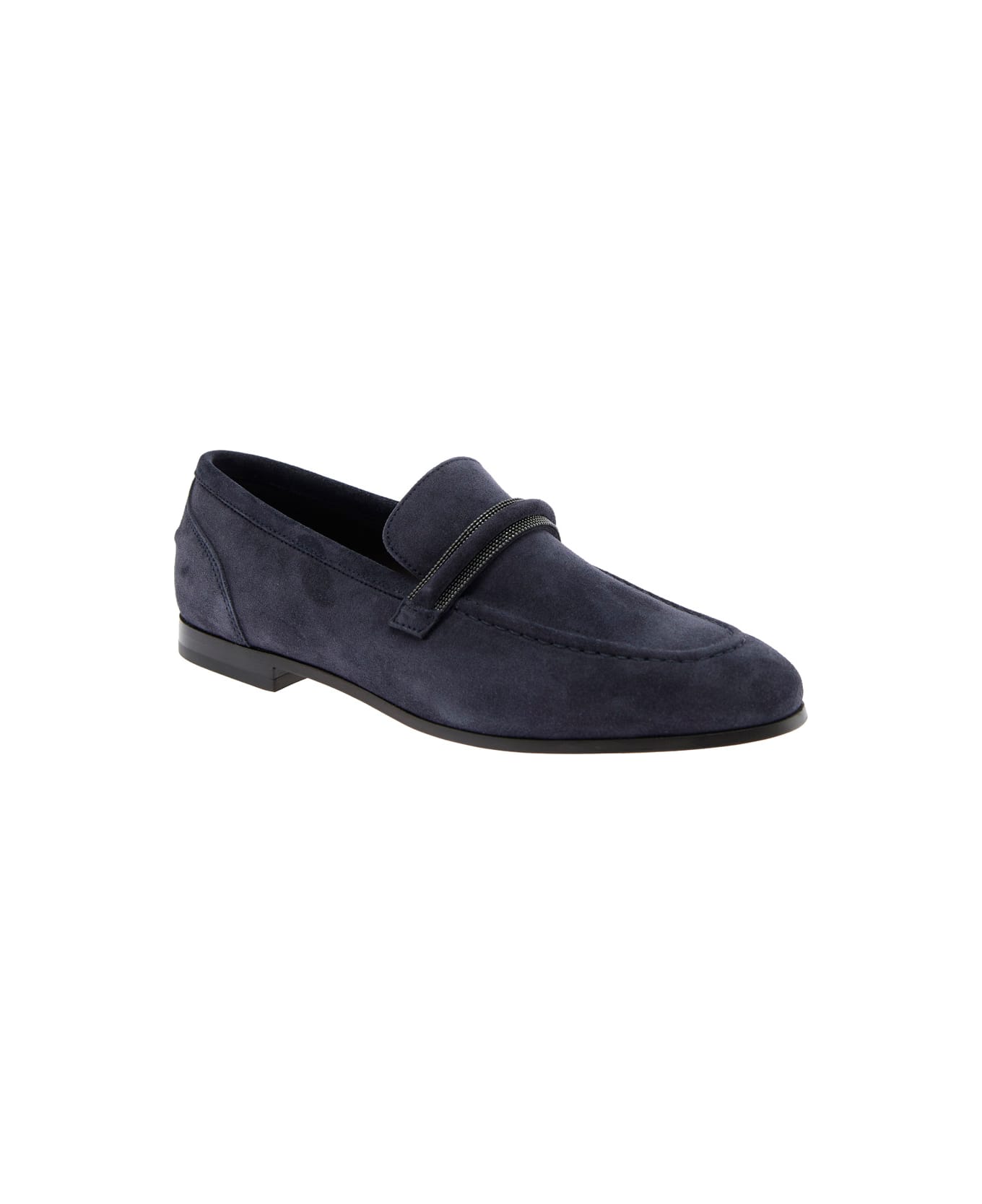 Brunello Cucinelli Blue Loafers With Monil Detail On The Front In Suede Woman - Blu