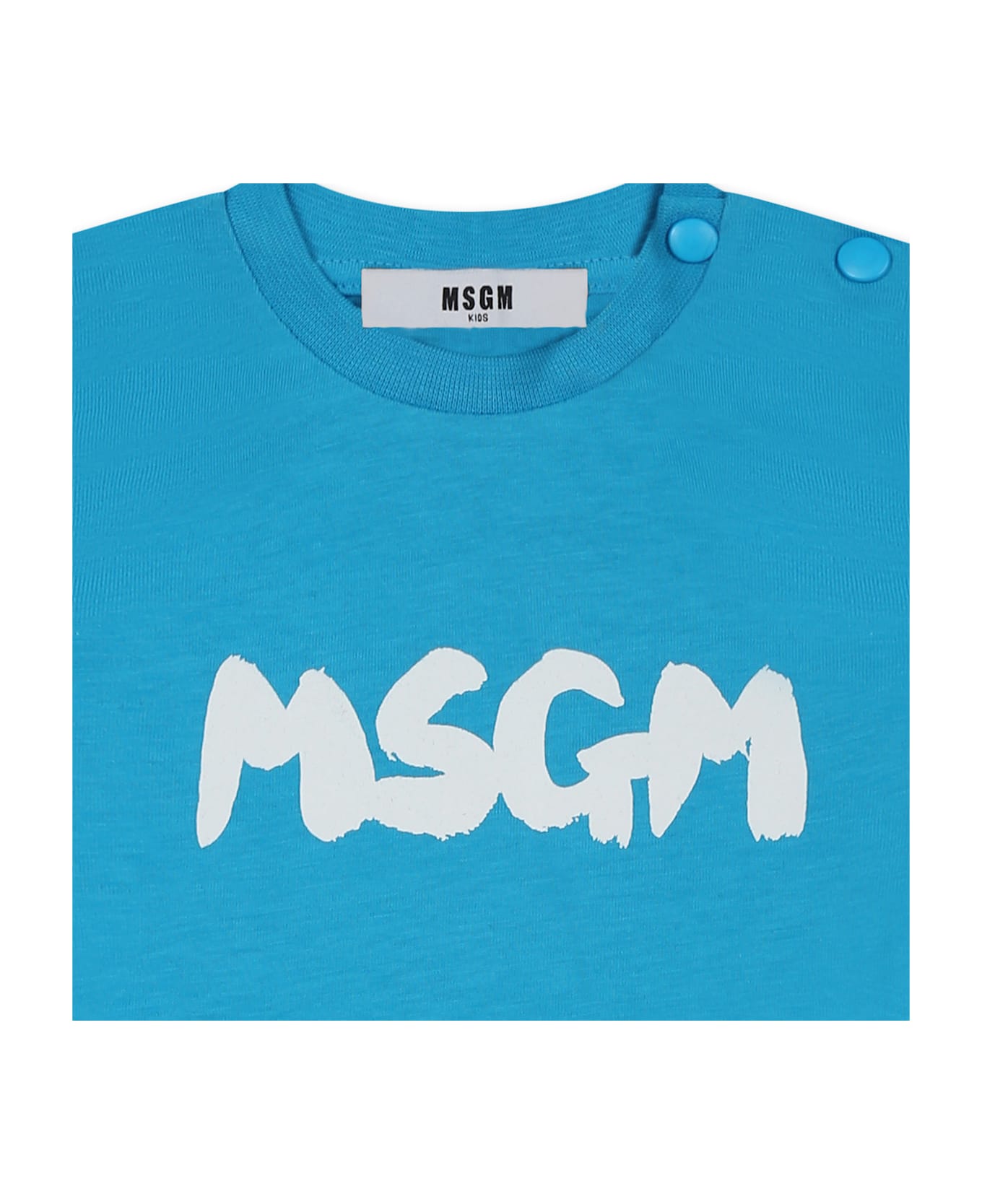 MSGM Light Blue T-shirt For Babykids With Logo - Light Blue