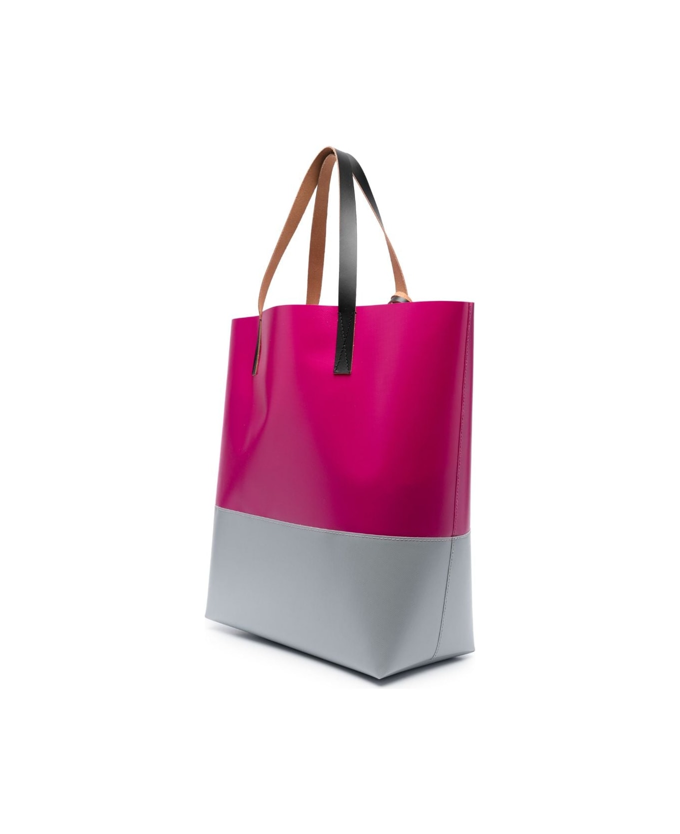 Marni North South Open Tote Bag In Color-blocked With Printed Logo - Cassis Antique Silver Black