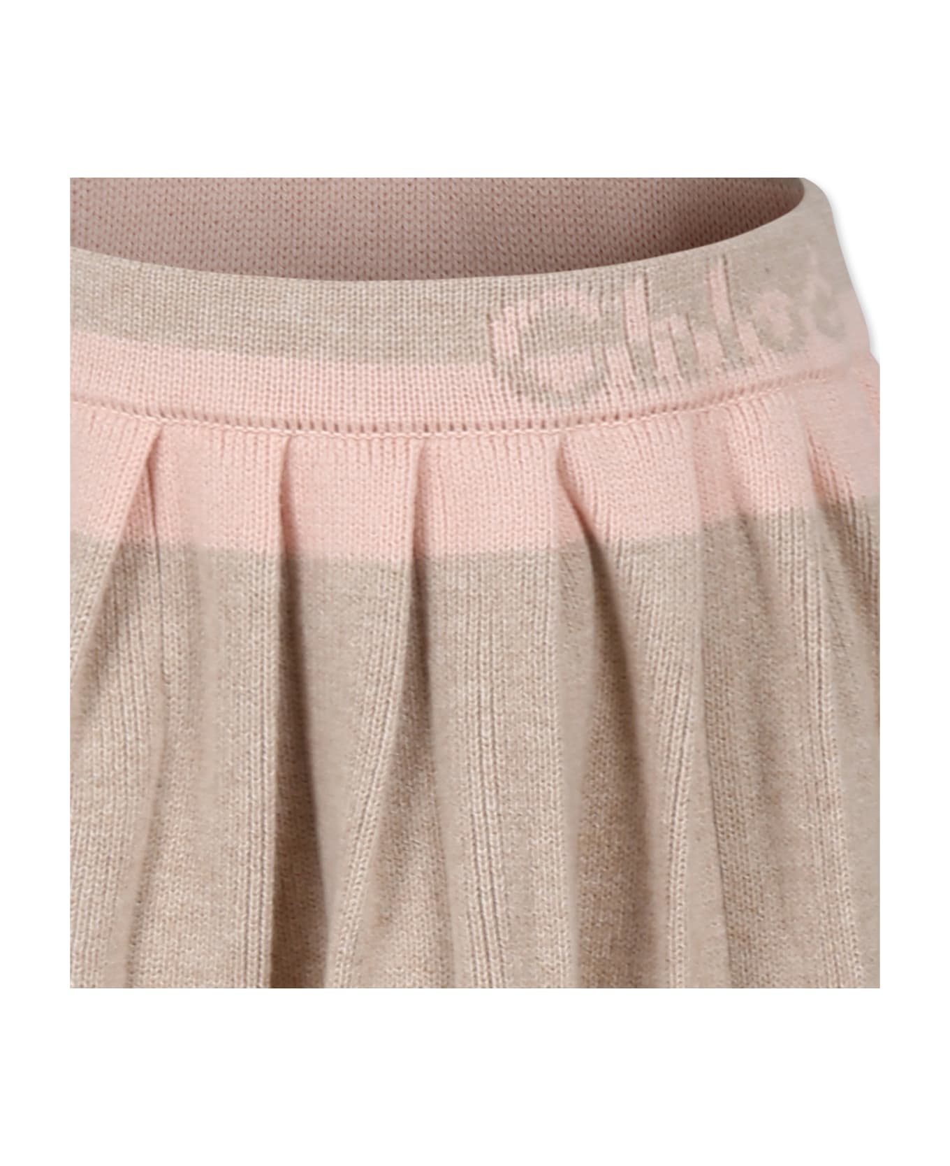 Chloé Beige Skirt For Girl With Logo - Beige ボトムス