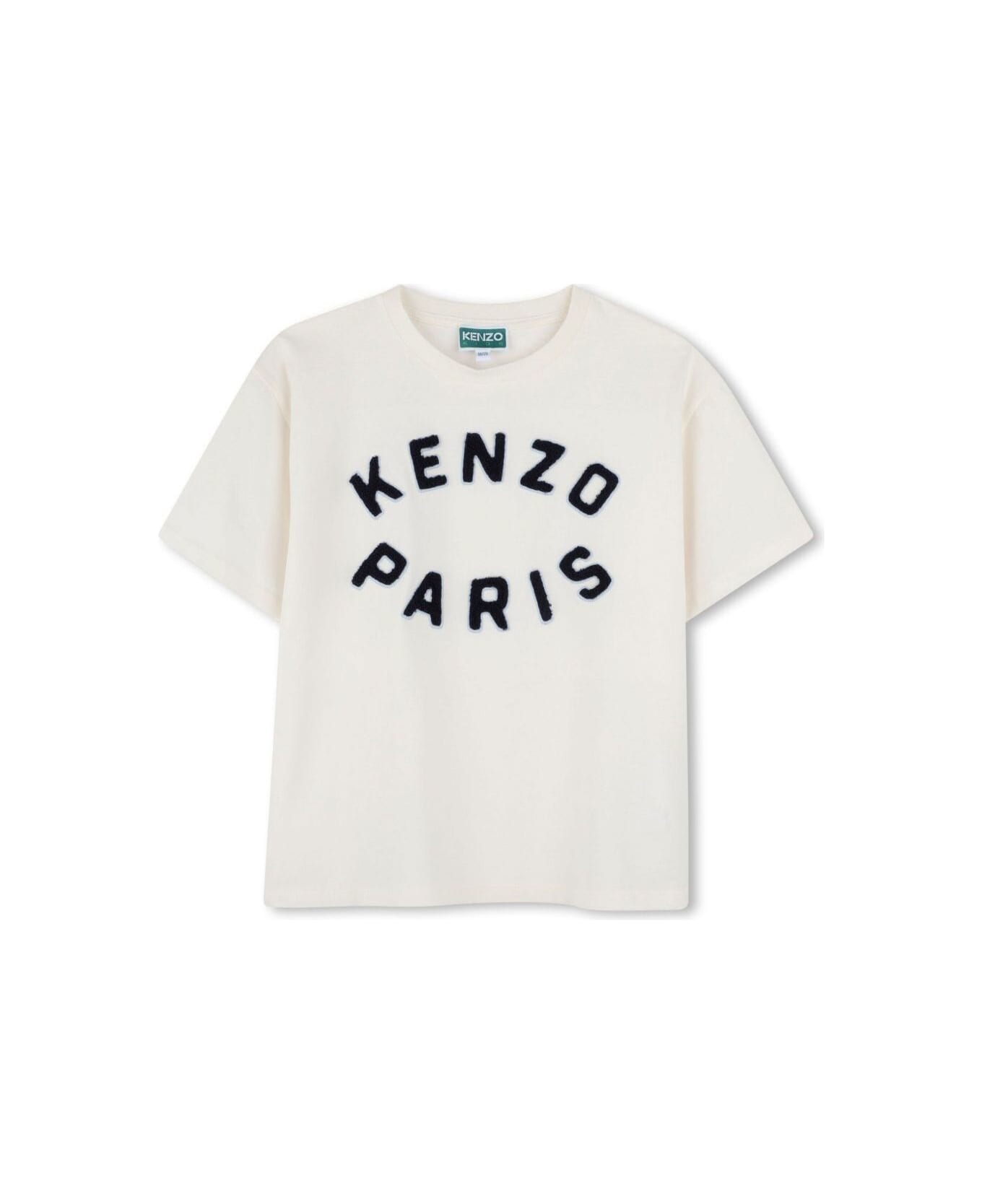 Kenzo Kids White Crewneck T-shirt With Maxi Logo Lettering On The Front In Cotton Boy - White