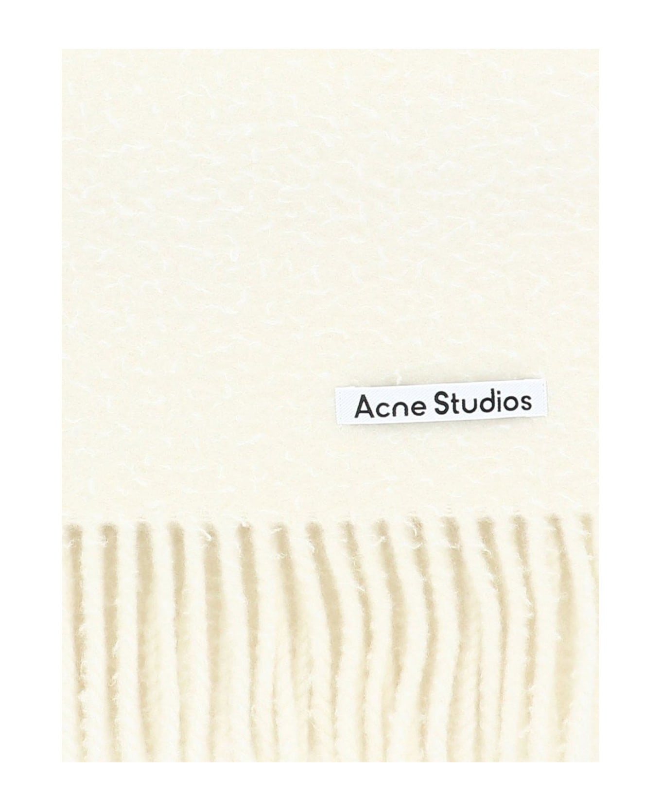 Acne Studios Logo Detailed Fringed Edge Scarf - White