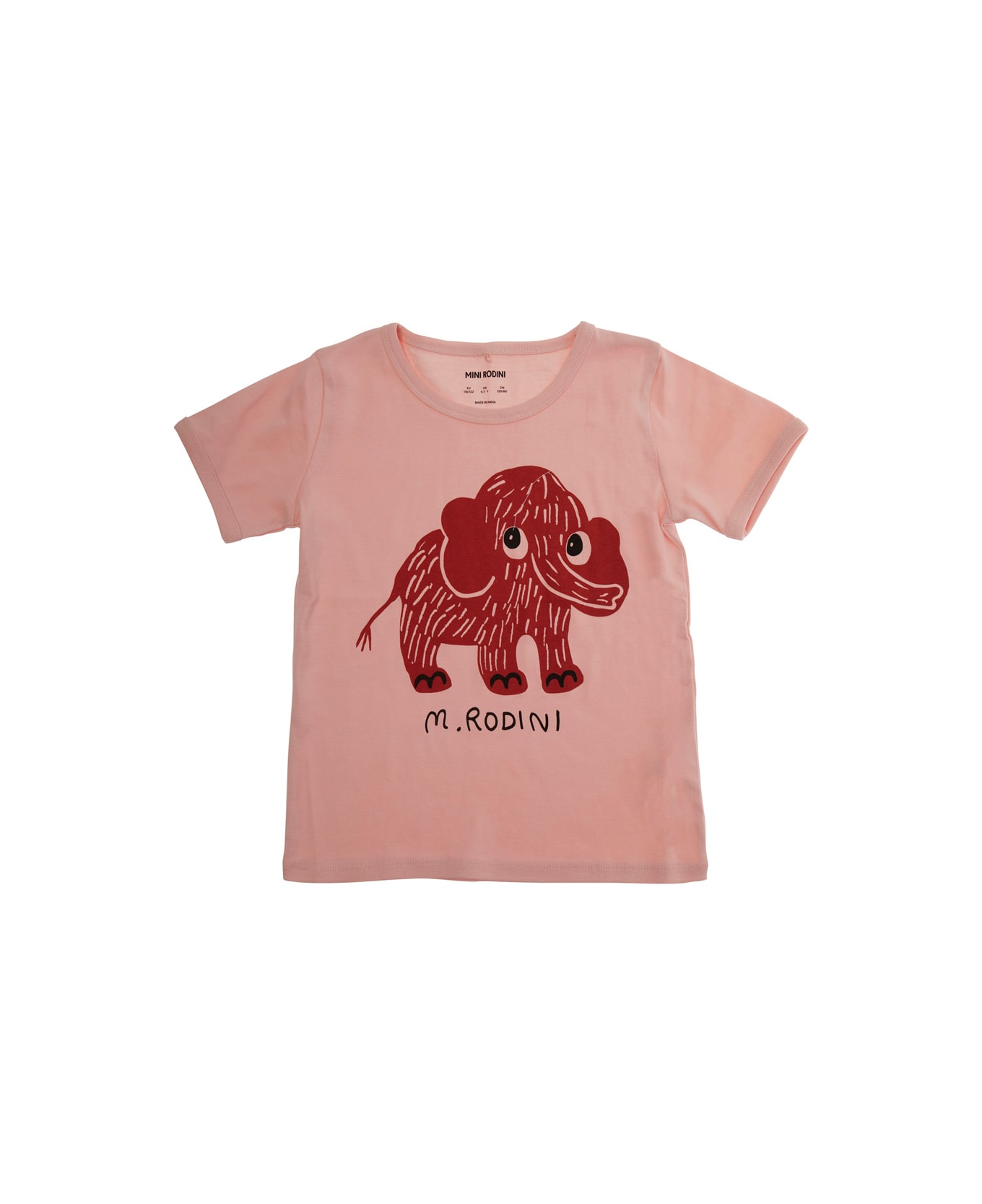 Mini Rodini Pink Crewneck T-shirt With Maxi Print On The Front In Cotton Baby - Pink