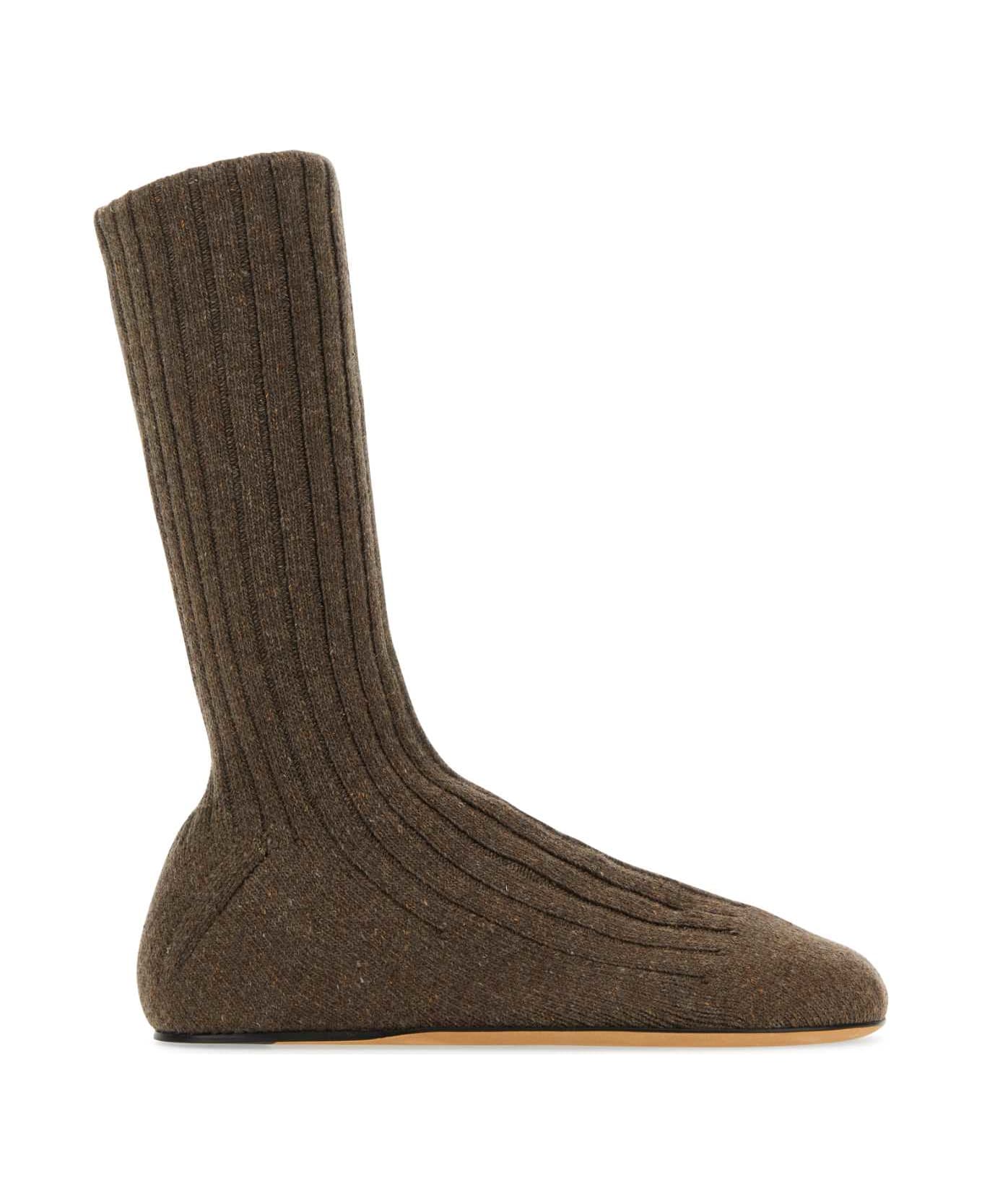 Bottega Veneta Brown Wool Blend Domenica Ankle Boots - GINGER