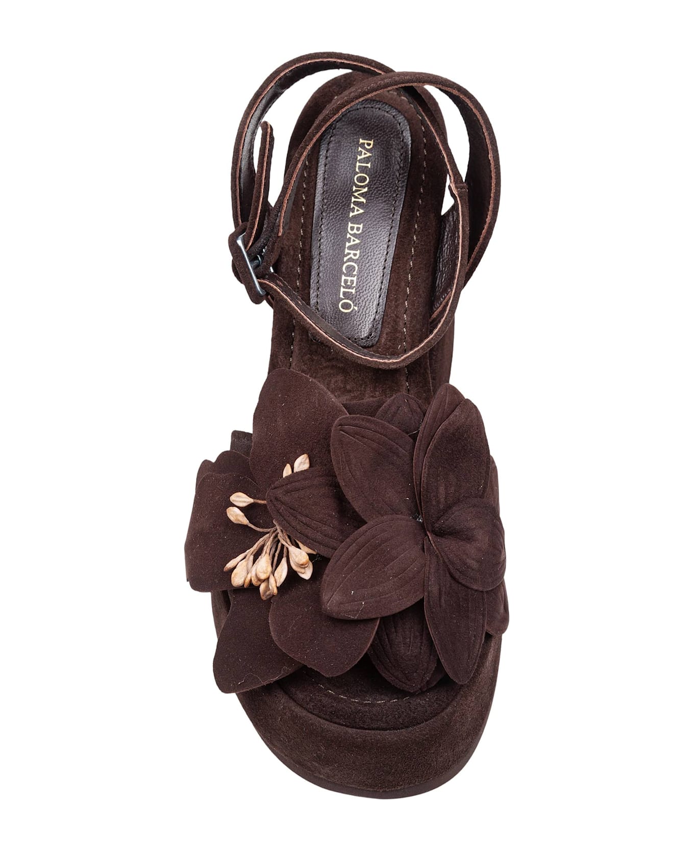 Paloma Barceló Paloma Barcelo Rita Sandal In Suede With Flowers Applied - Brown