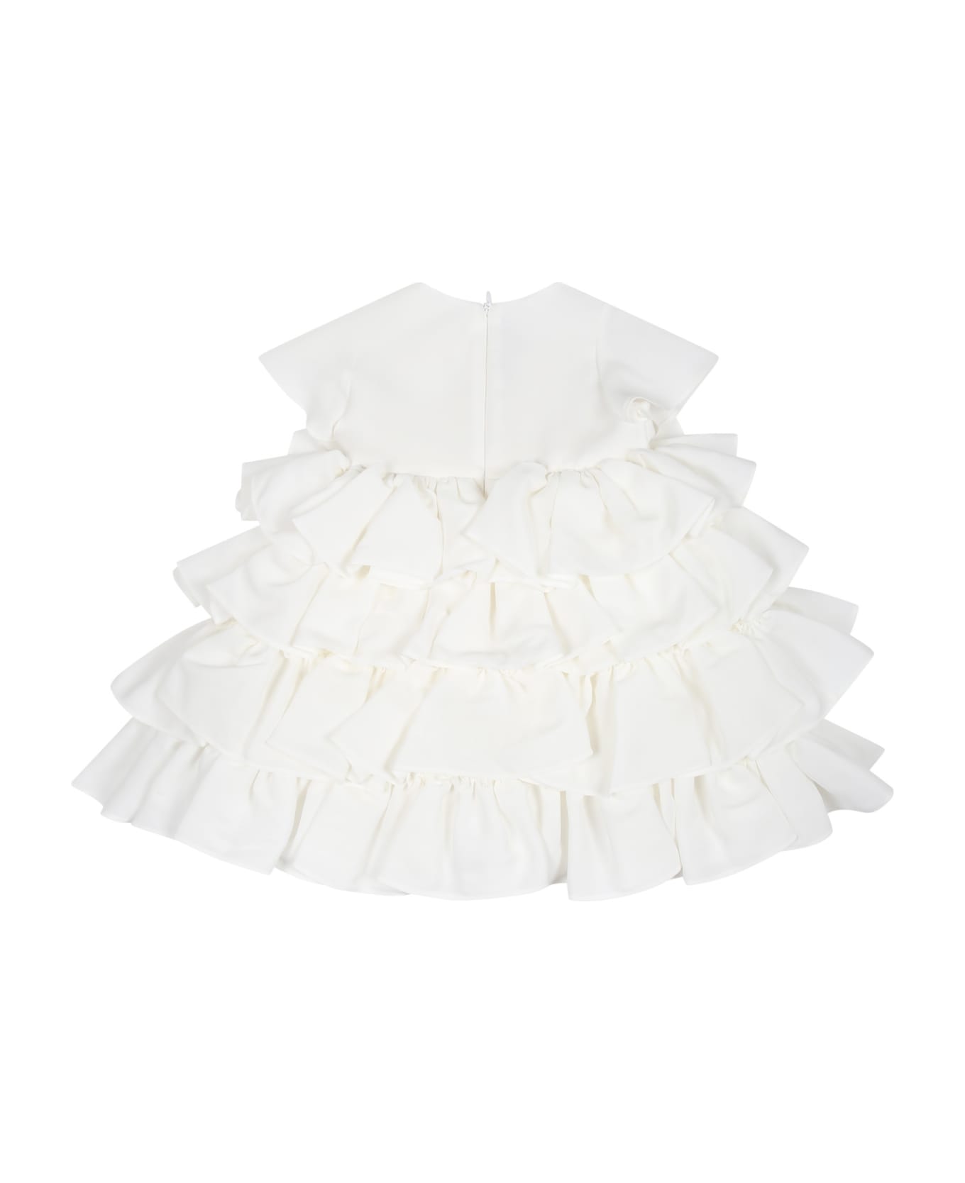 Balmain Elegant White Dress For Baby Girl With Logo - Ivory