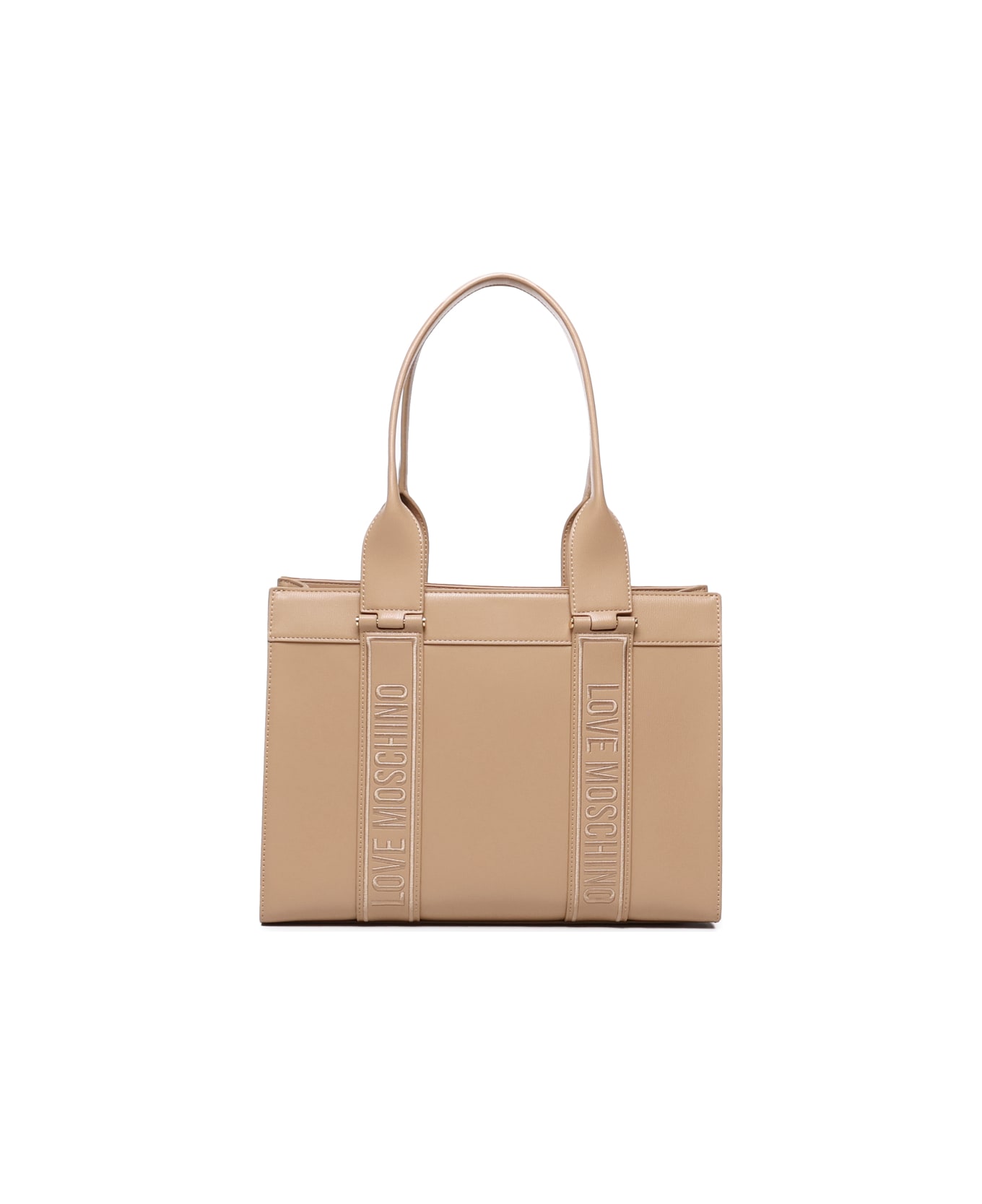 Love Moschino Shoulder Bag With Logo Embroidery - Beige トートバッグ