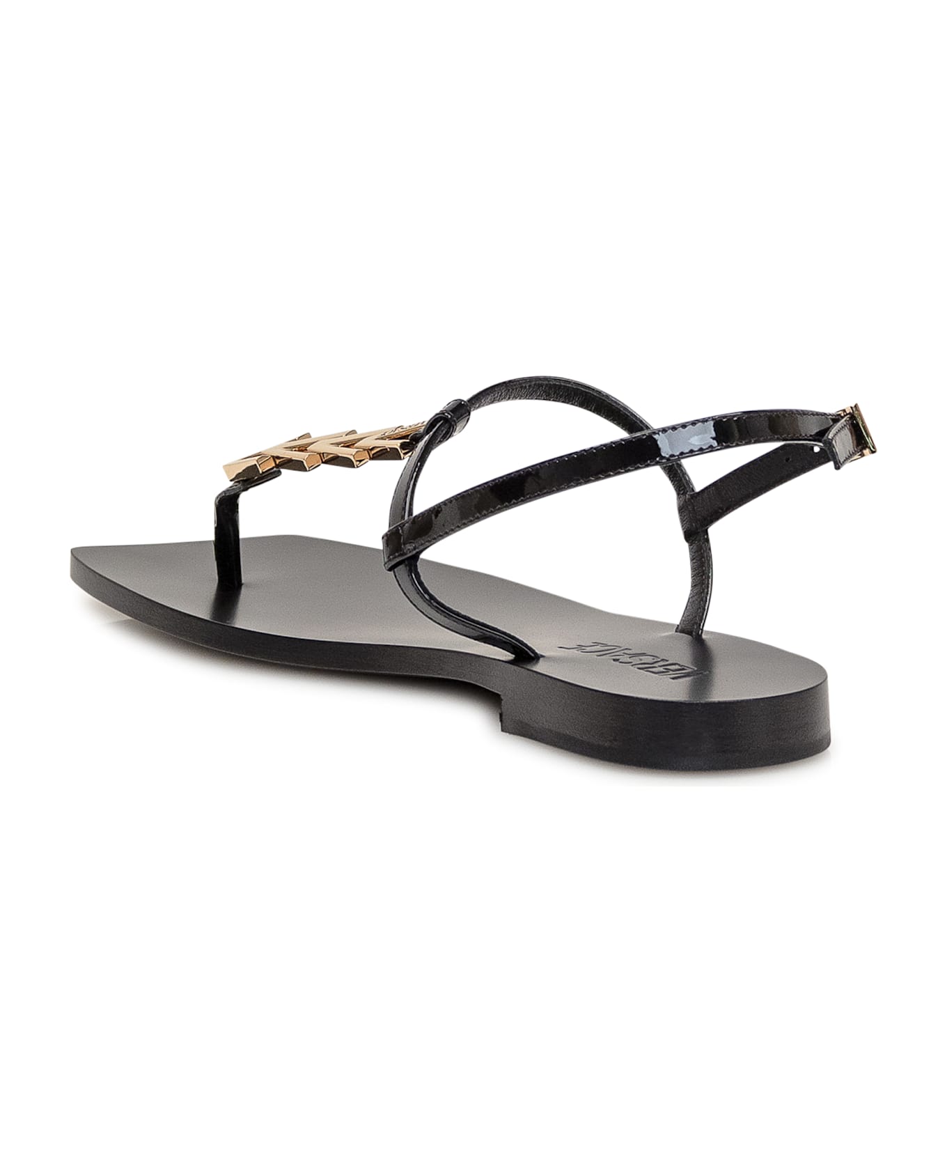 Versace V-chain Leather Sandals - BLACK-VERSACE GOLD