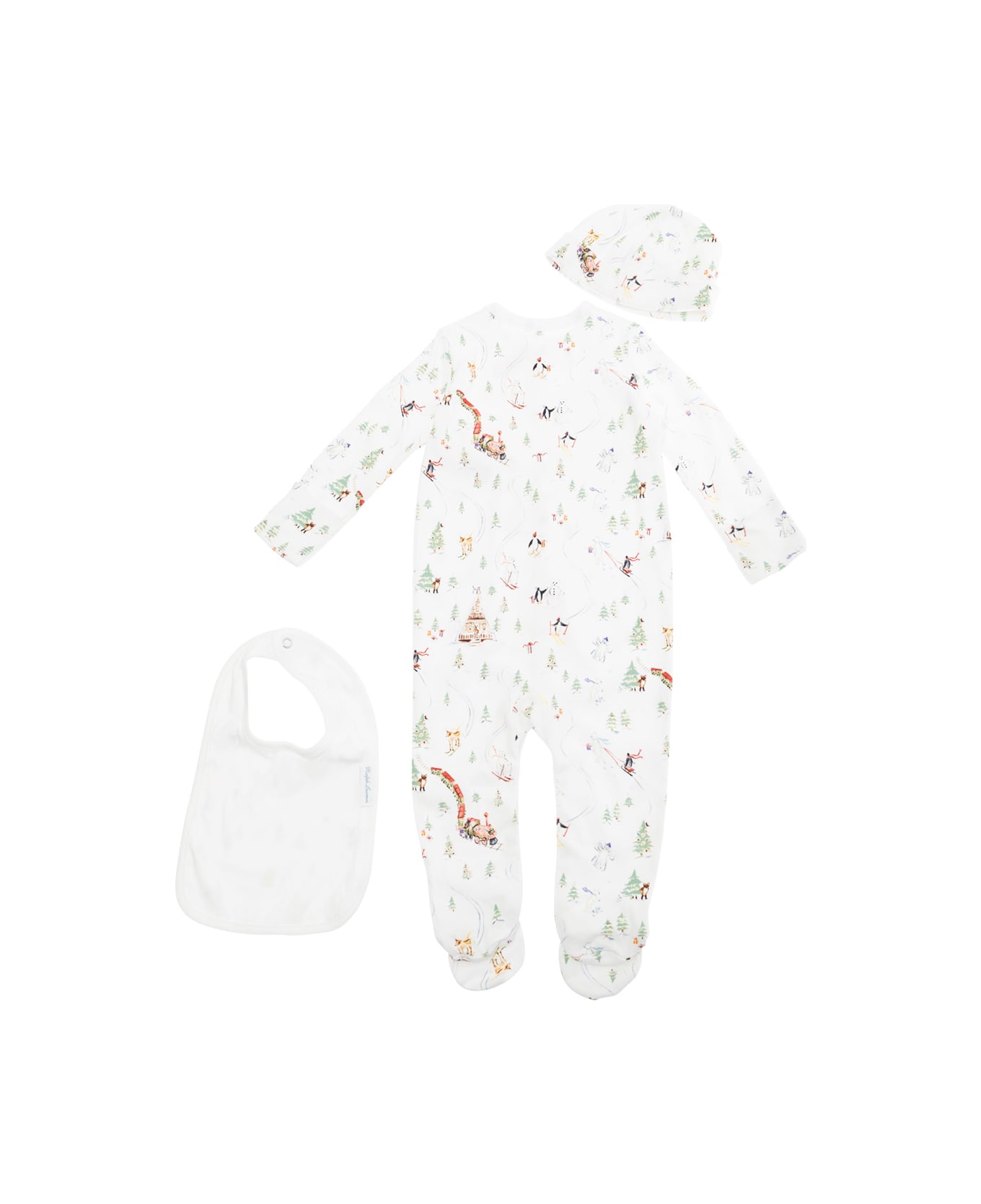 Polo Ralph Lauren Multicolor One-piece With Matching Beanie And Bib With All-over Polo Bear Print In Cotton Baby - Pink