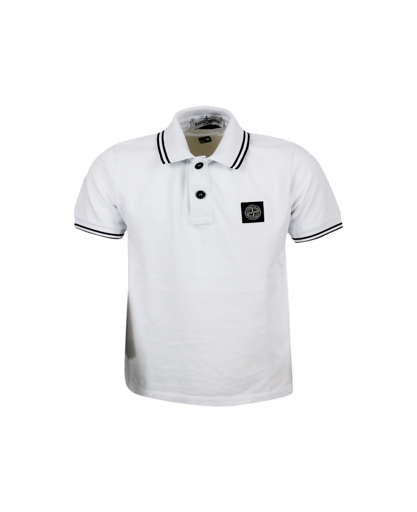 Stone Island Short-sleeved Pique Cotton Polo Shirt With Contrasting Color Profiles On The Collar And Sleeve. Logo On The Chest - White Tシャツ＆ポロシャツ