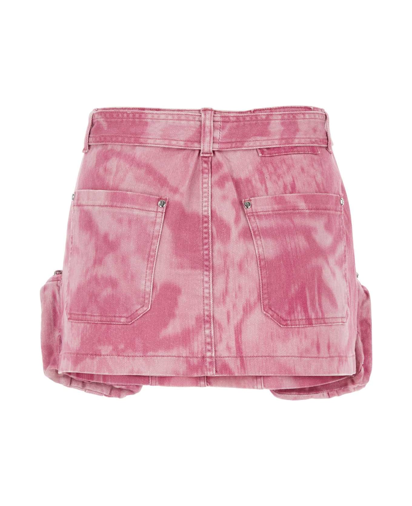 Blumarine Printed Stretch Denim Mini Skirt - ROSEWINEWILDROSE