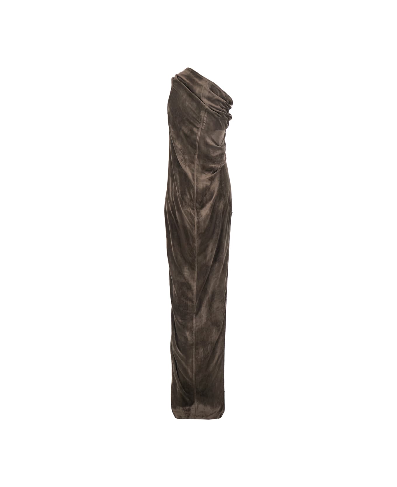 Rick Owens 
athena Arrowhead
 Brown Asymmetric Long Dress With Ruched Neckline And Side Single Slit In Viscose Blend Woman - MULTICOLOUR