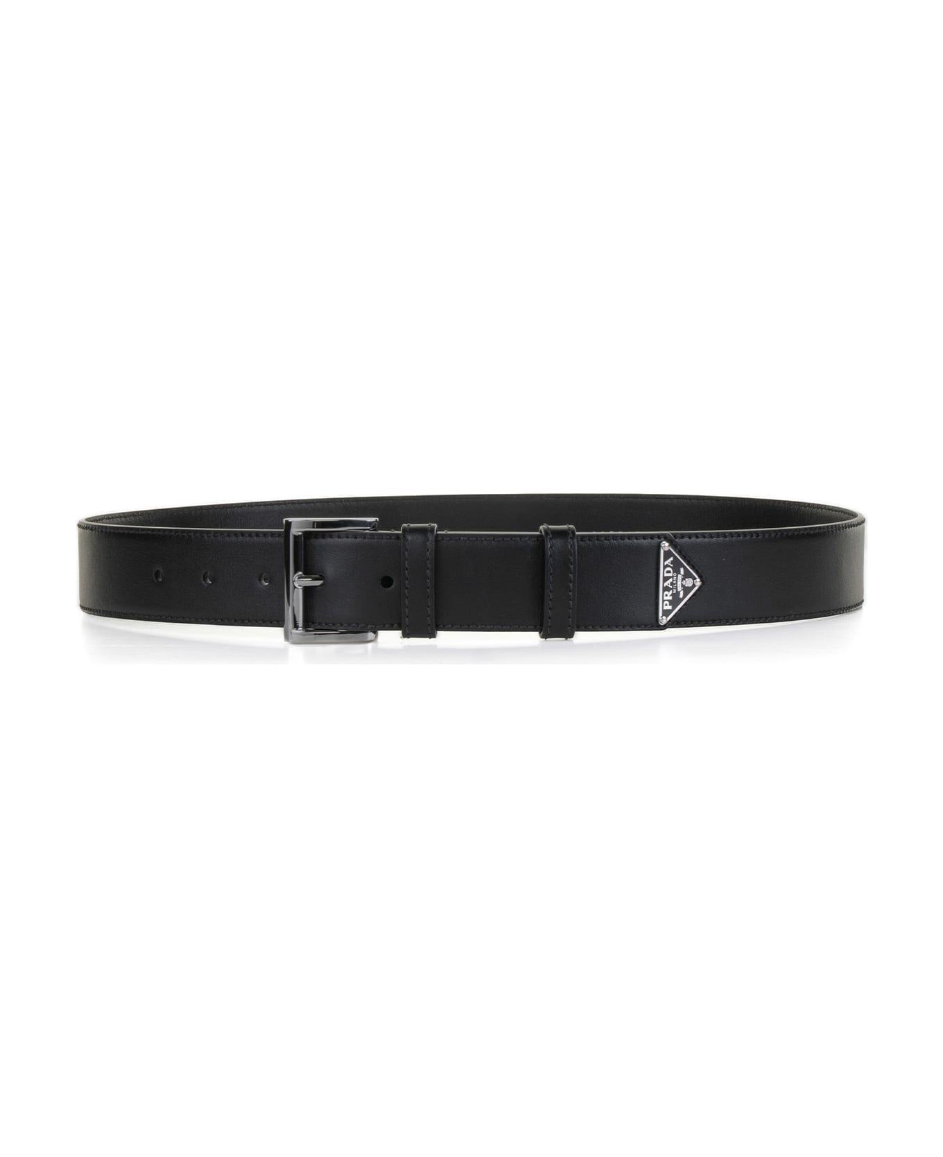 Prada Leather Belt With Triangle Logo - NERO