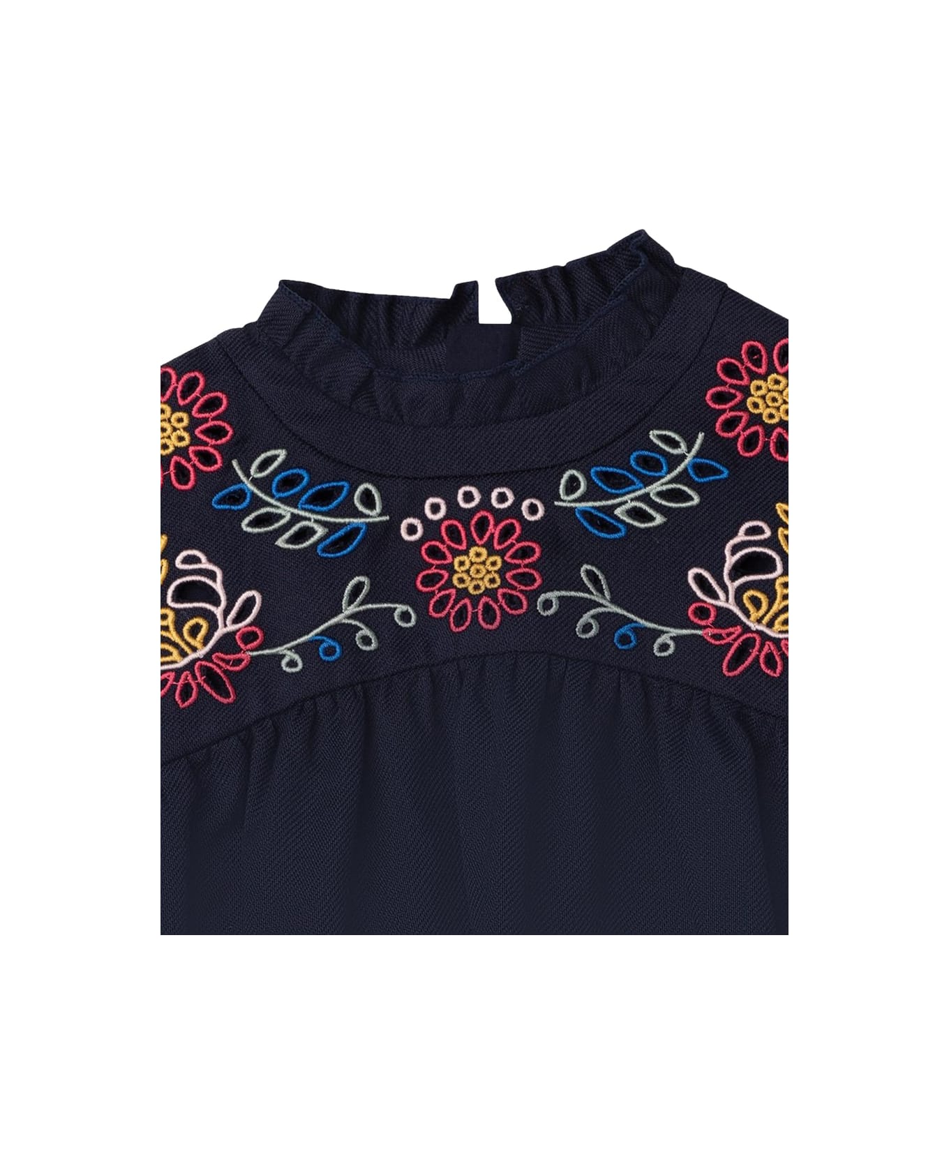 Chloé Flower Embroidery Dress - BLUE