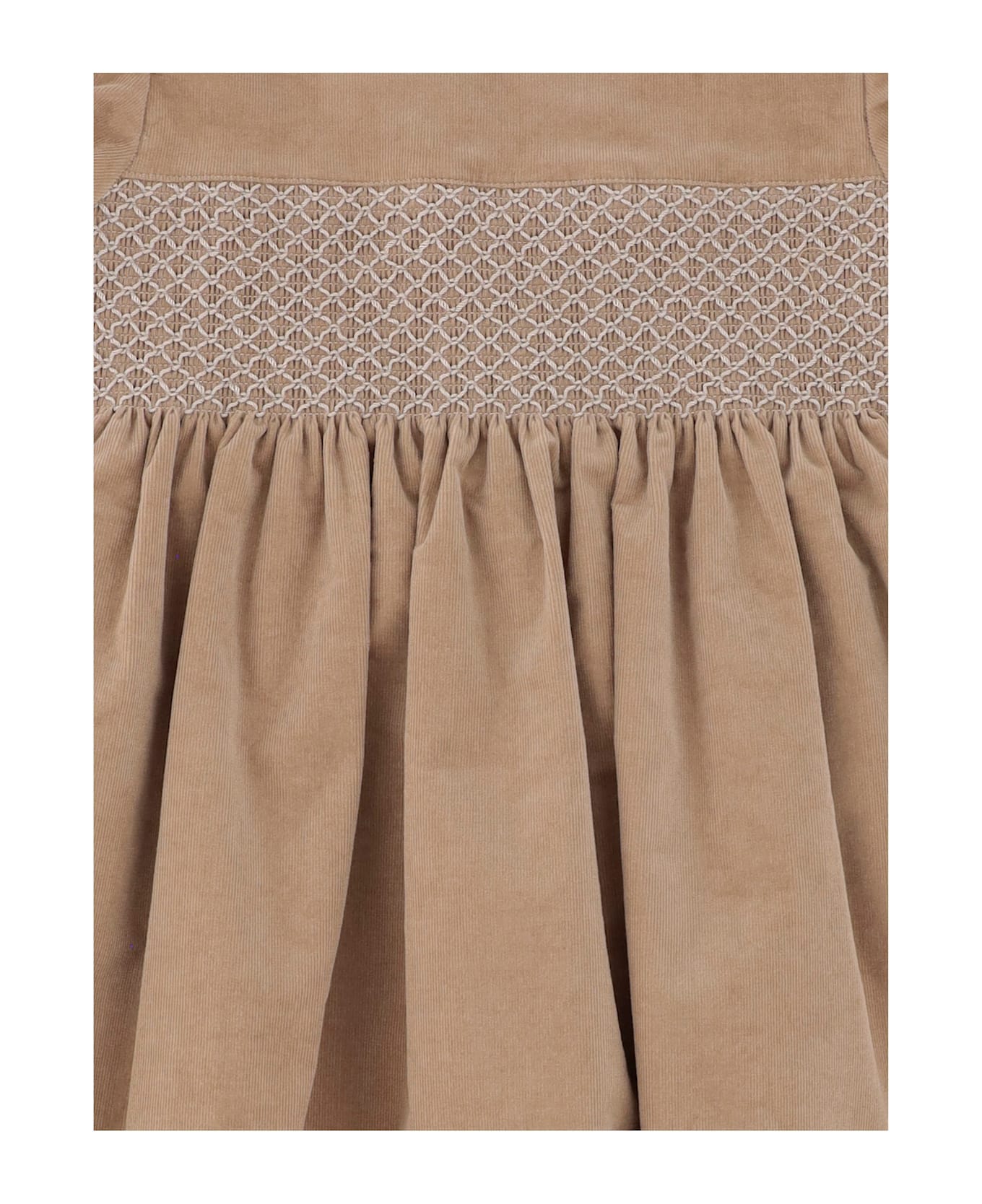 Nicoletta Fanna Stretch Cotton Dress With Smocking - Beige