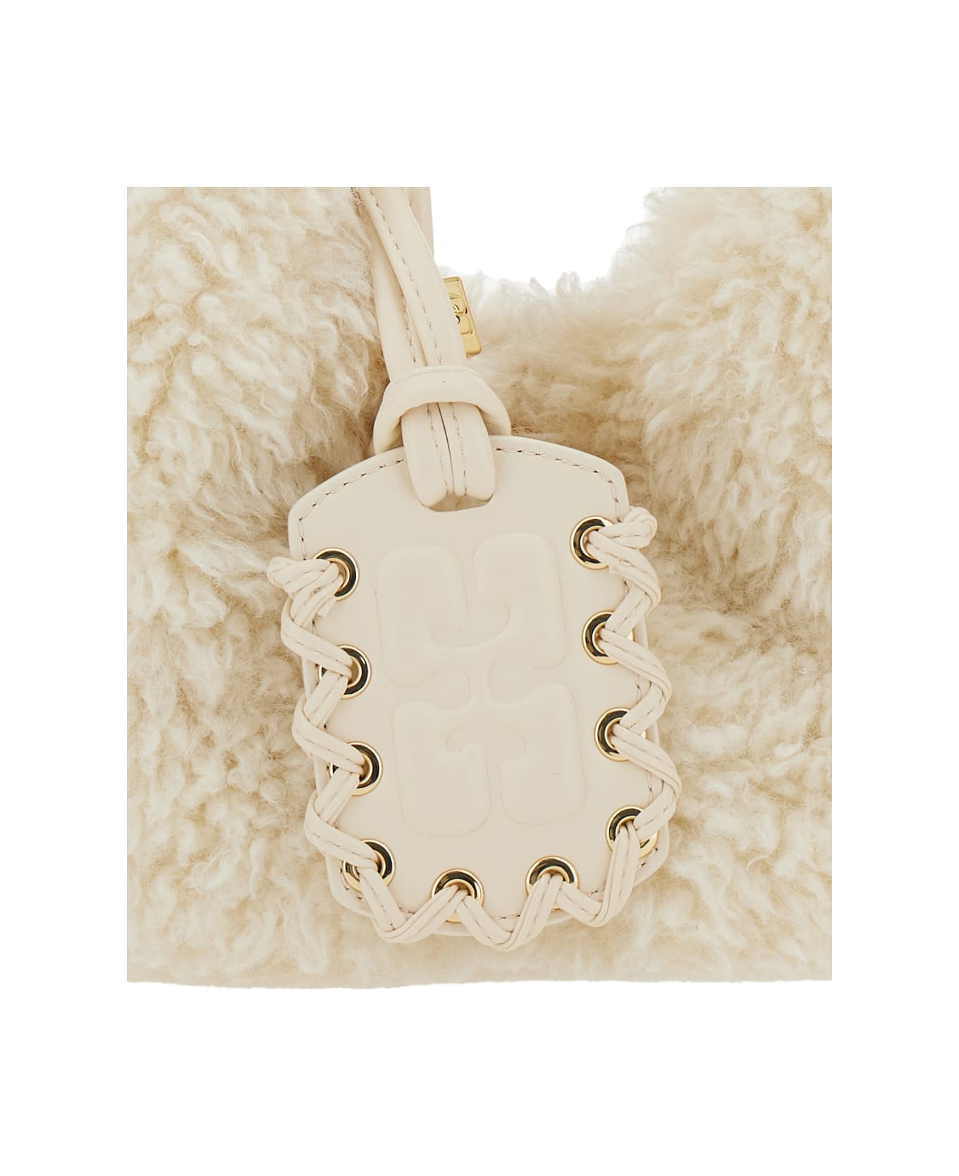 Ganni White Handbag With Adjustable And Removable Shoulder Strap And Top Zip Closure In Ecofur Woman - White