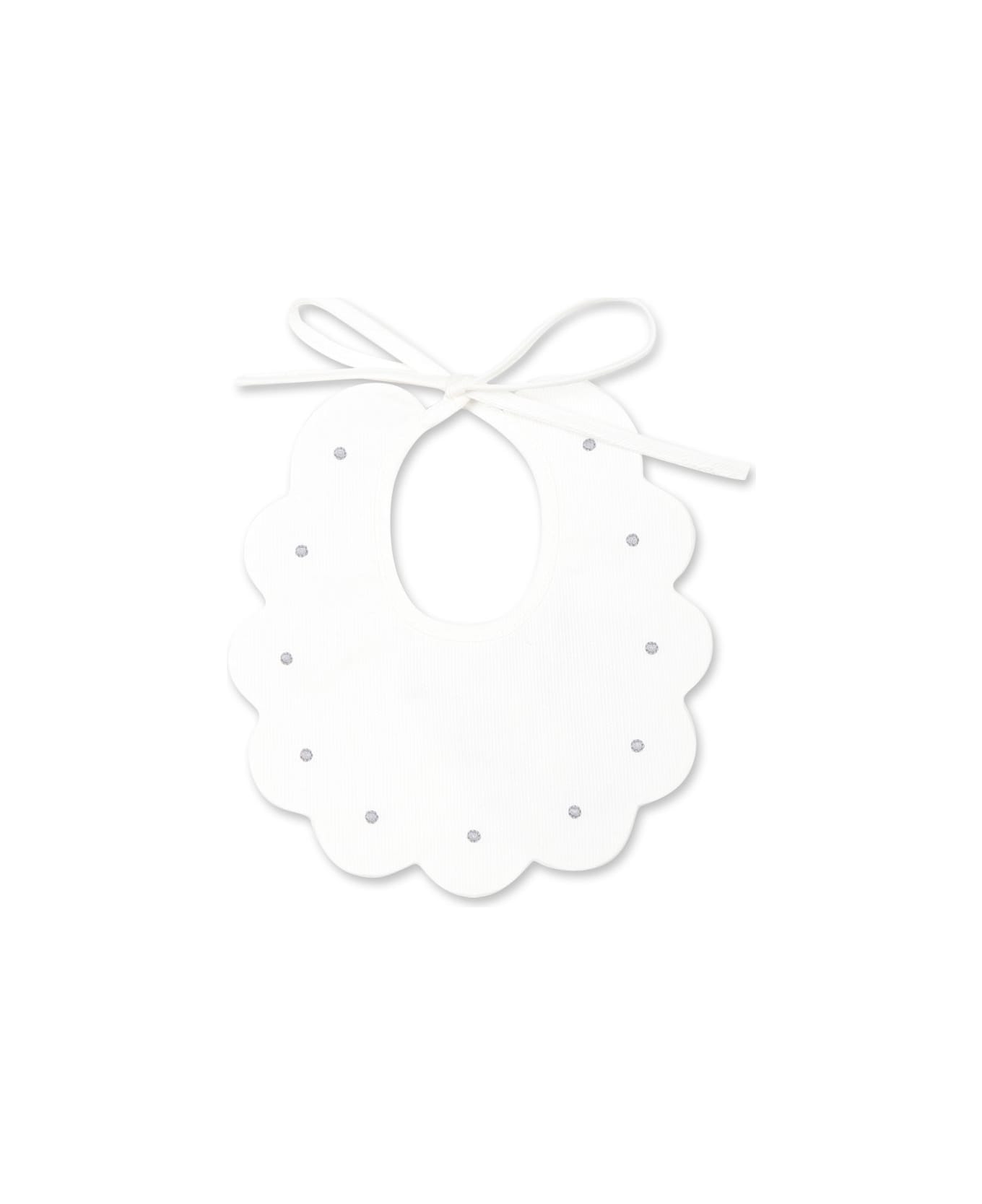 Little Bear White Bib For Babykids With Polka Dots - White