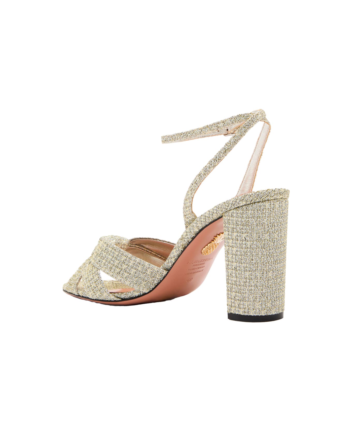 Aquazzura 
nina
 Metallic Sandals With Open Toe And High Block Heel In Tweed Woman - Metallic